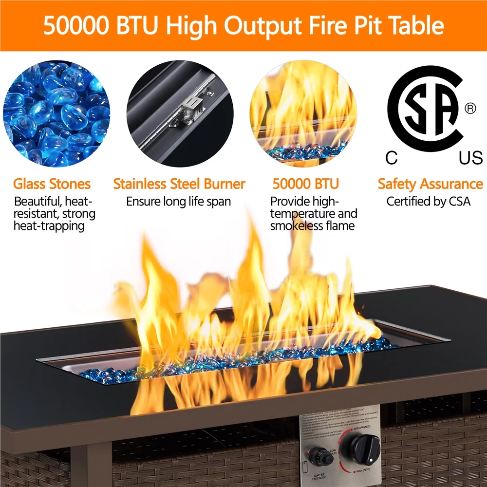 Topeakmart 43'' Propane Fire Pit Table with Tempered Glass Tabletop 50,000 BTU, Black - Womvr