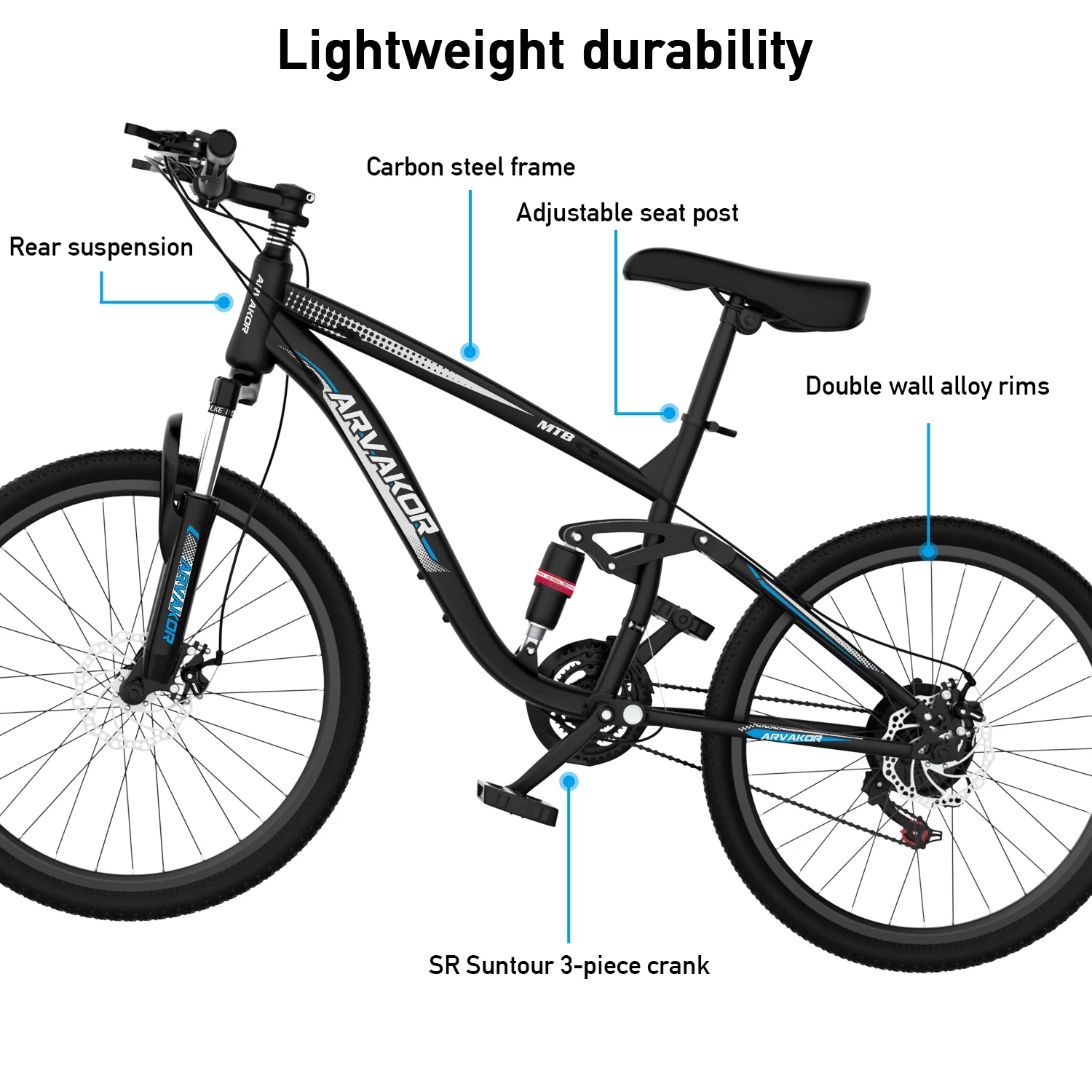 ARVAKOR 26'' Mountain Bikes for Men, 21 Speeds, Double Disc Brake, Gray - Womvr