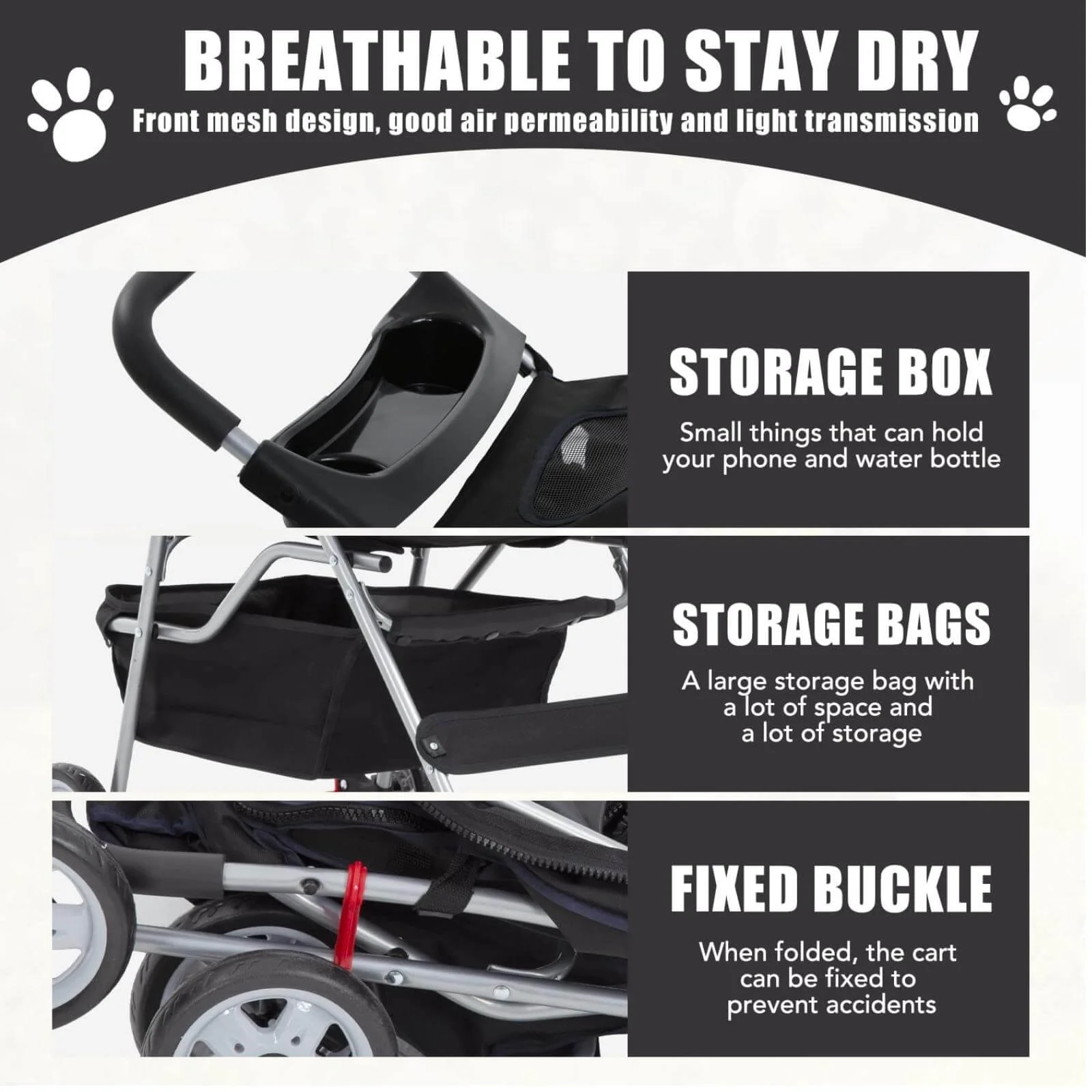 4 Wheels Pet Stroller Foldable Dog Stroller Cat Stroller with Storage Basket & Removable Liner, Travel Lite Foldable Carrier Strolling Cart for Dogs Cats, Black - Womvr