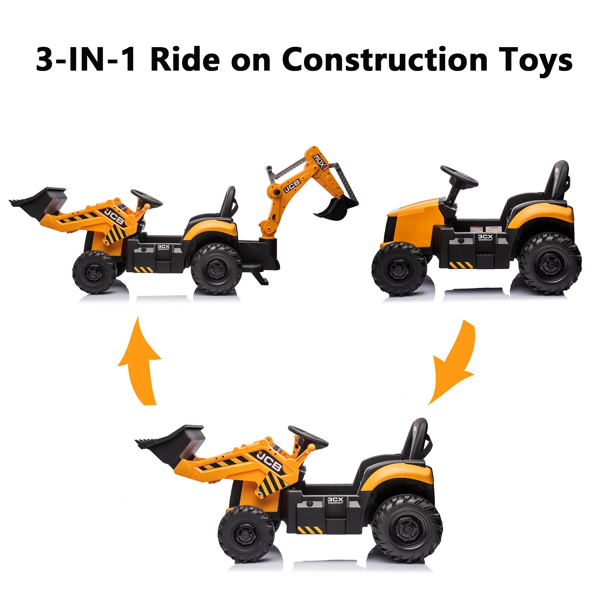Hikiddo Electric Ride On Excavator for Kids, Licensed JCB 12V Ride-On Construction Toys with Remote - Womvr