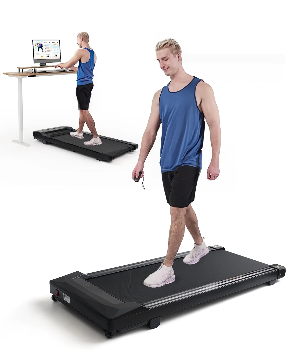 UPGO 2.25HP Walking Pad Under Desk Treadmill with 330 lbs Weight Capacity Walking Jogging Machine with Remote Control and LED for Home/Office - Womvr