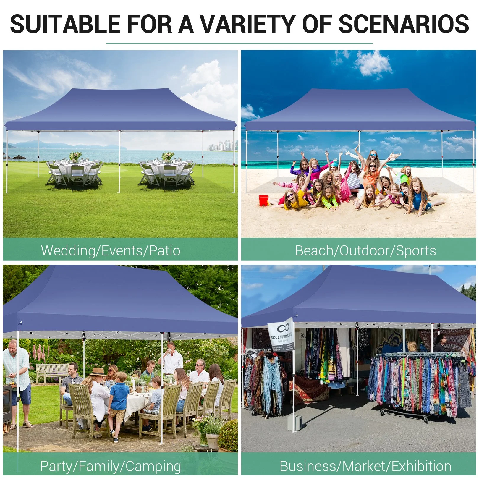 SANOPY 10' x 20' Outdoor Canopy Tent EZ Pop up Canopy Party Tent Outdoor Event Instant Tent Gazebo with 6 Removable Sidewalls & Carry Bag for Camping Wedding Picnic(Blue) - Womvr