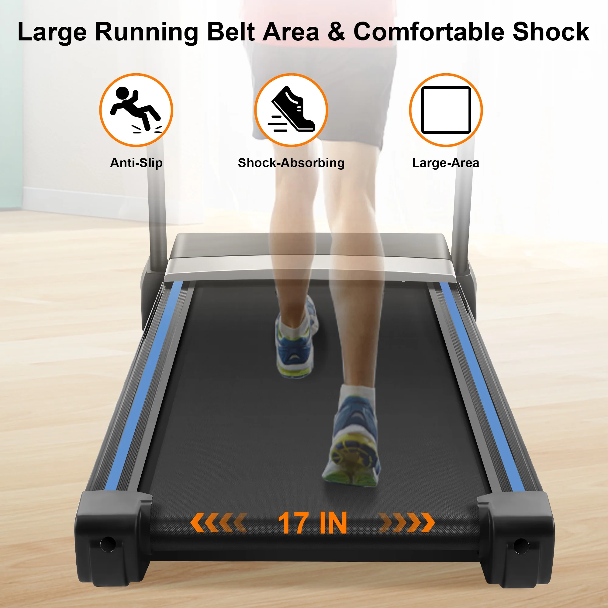 Tikmboex 17'' Folding Treadmill with 15-Level Auto Incline 9.0 mph Speed 12 Preset Program, Strong 3.25HP Motor Running Machine for Cardio Fitness , Black 300lbs - Womvr