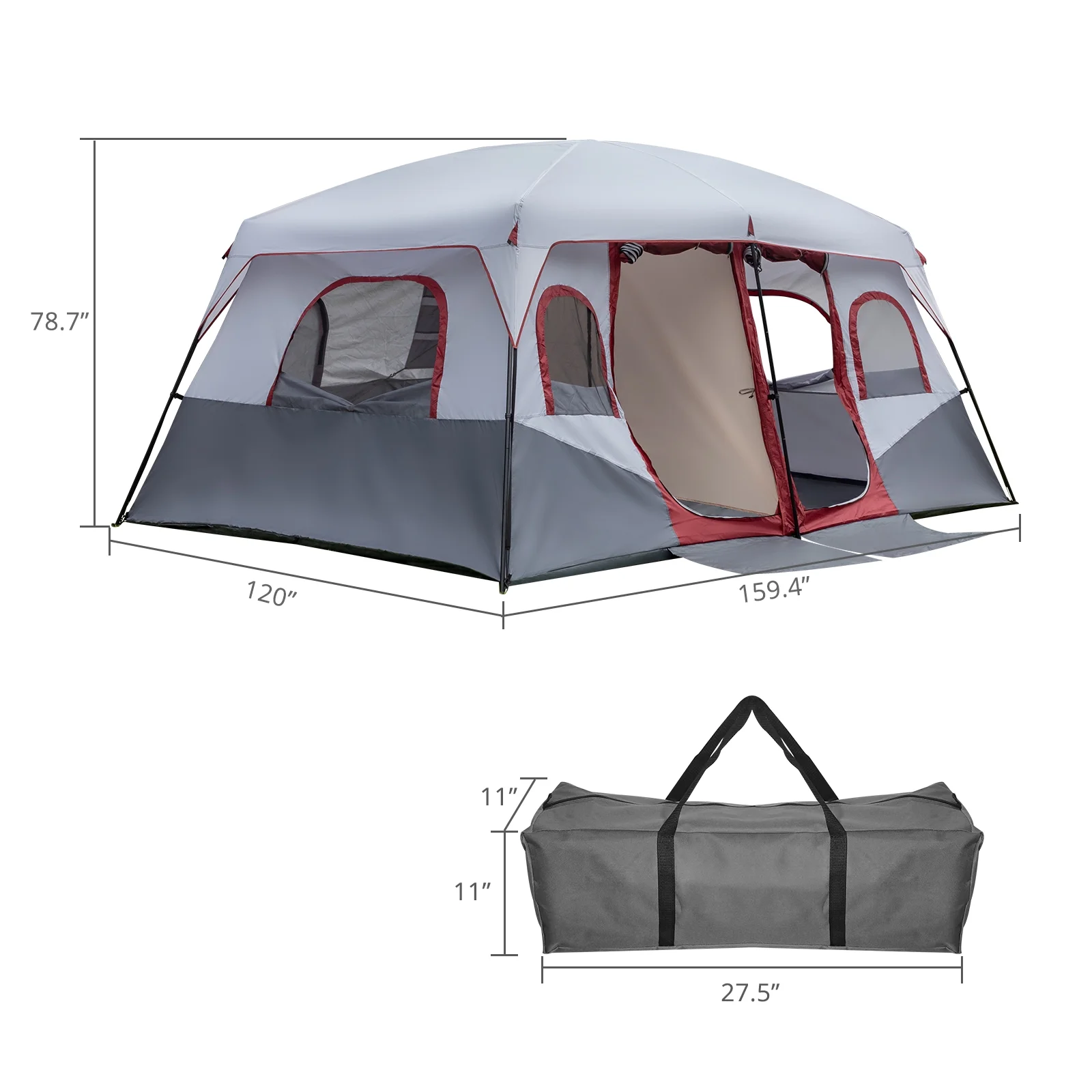 SamyoHome Family Cabin Tent 14 Person  4 Large Ventilation Mesh Windows, Measures 14' x 10' with Dividers Curtain for 2 Room - Womvr