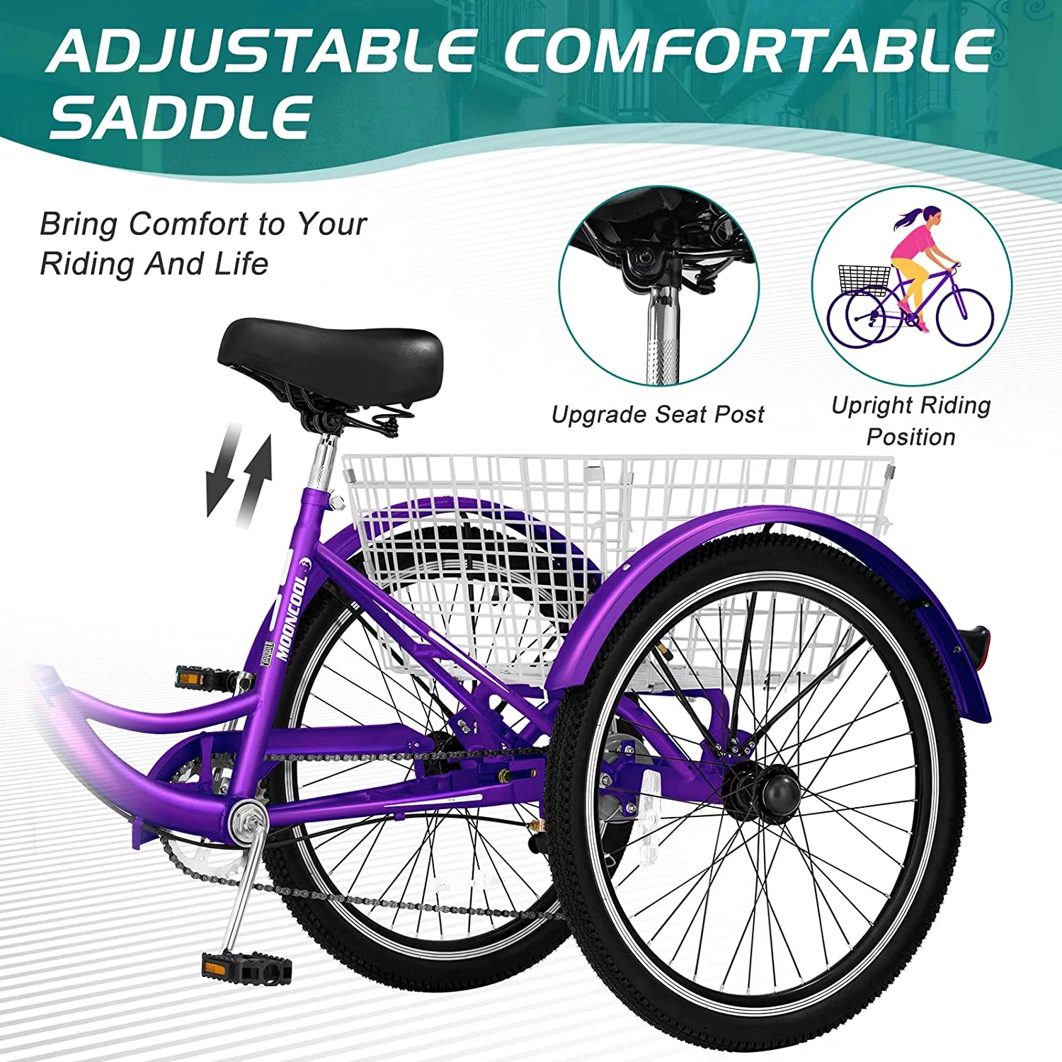 Docred Adult Tricycle 7 Speed 24 Inch Three Wheel Bike Cruiser Trike for Men/Women/Seniors - Womvr
