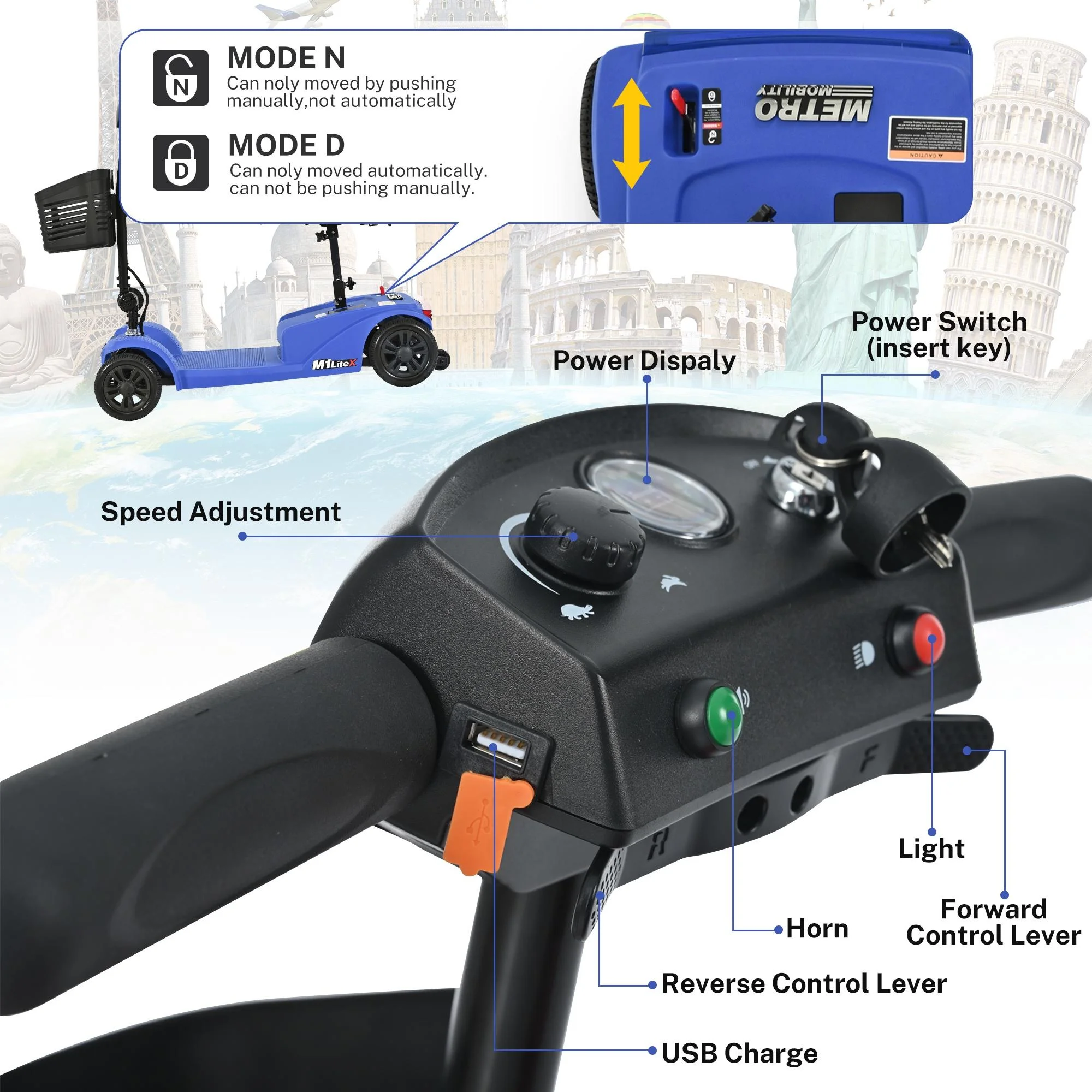 Segmart Mobility Scooter for Seniors, Heavy Duty 4-Wheel Mobile Device with Front & Rear Light, 300lbs, Black - Womvr