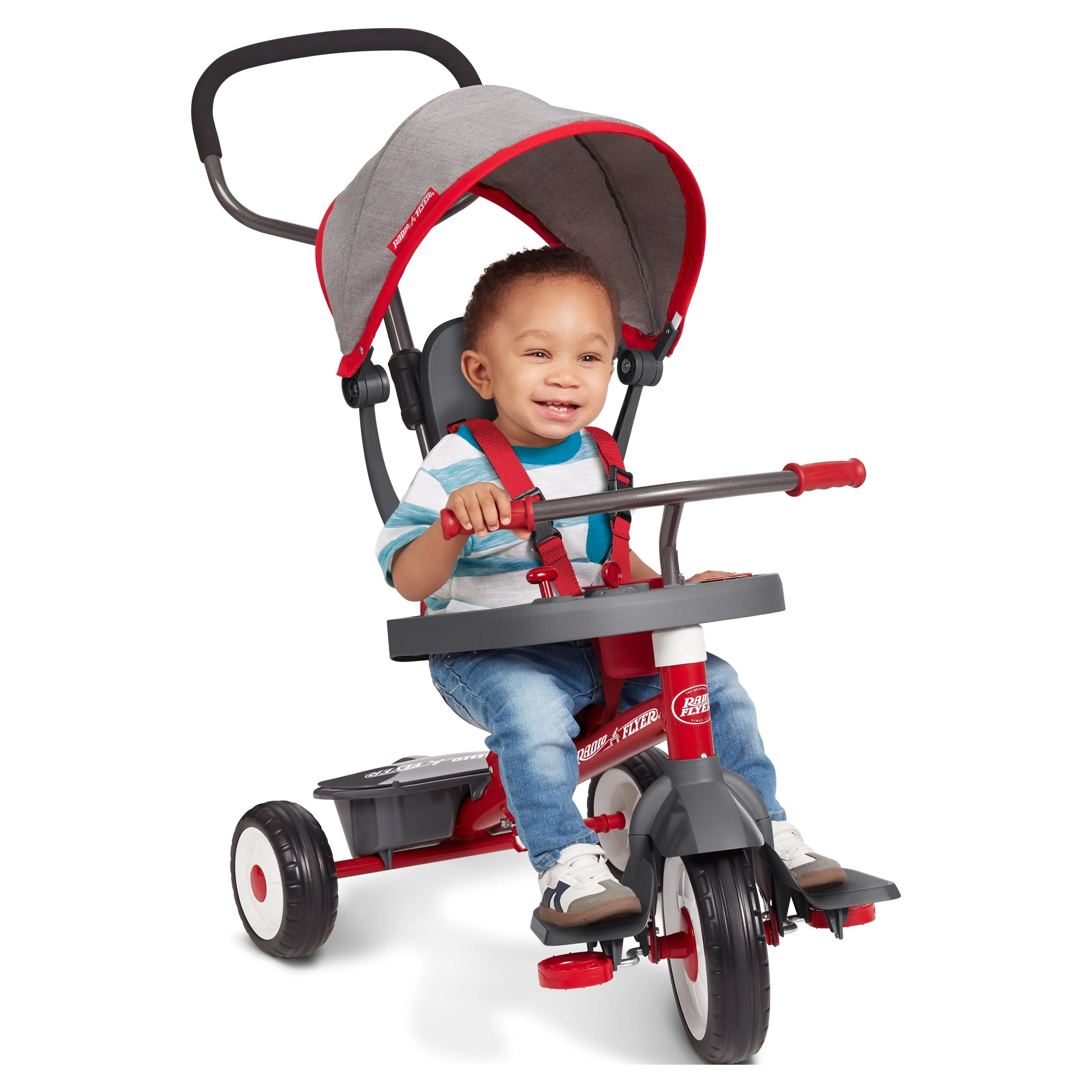 Radio Flyer, 4-in-1 Stroll 'N Trike with Activity Tray, Red & Gray, Convertible Tricycle,  Unisex - Womvr