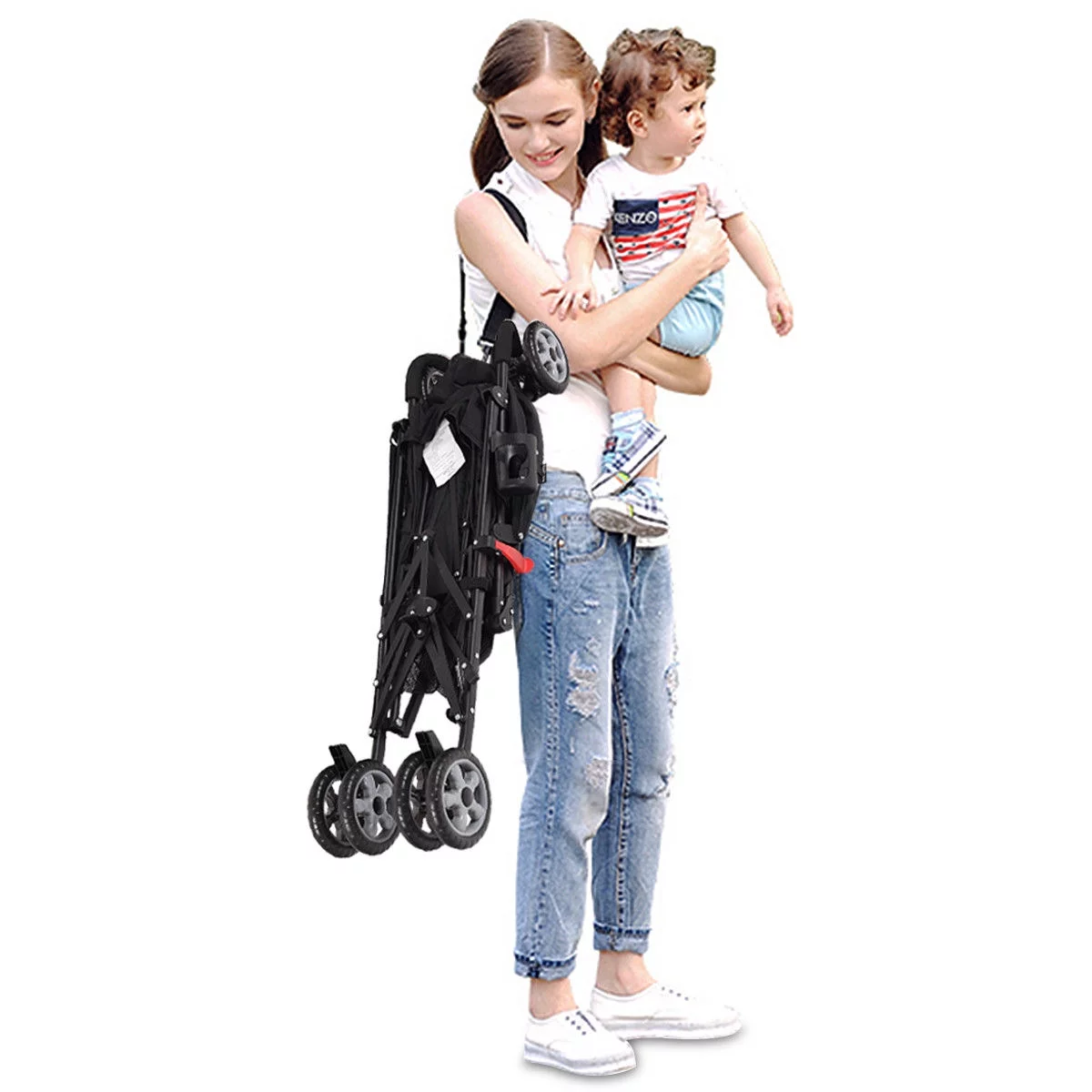 Costway Folding Lightweight Baby Toddler Umbrella Travel Stroller with Storage Basket Black - Womvr