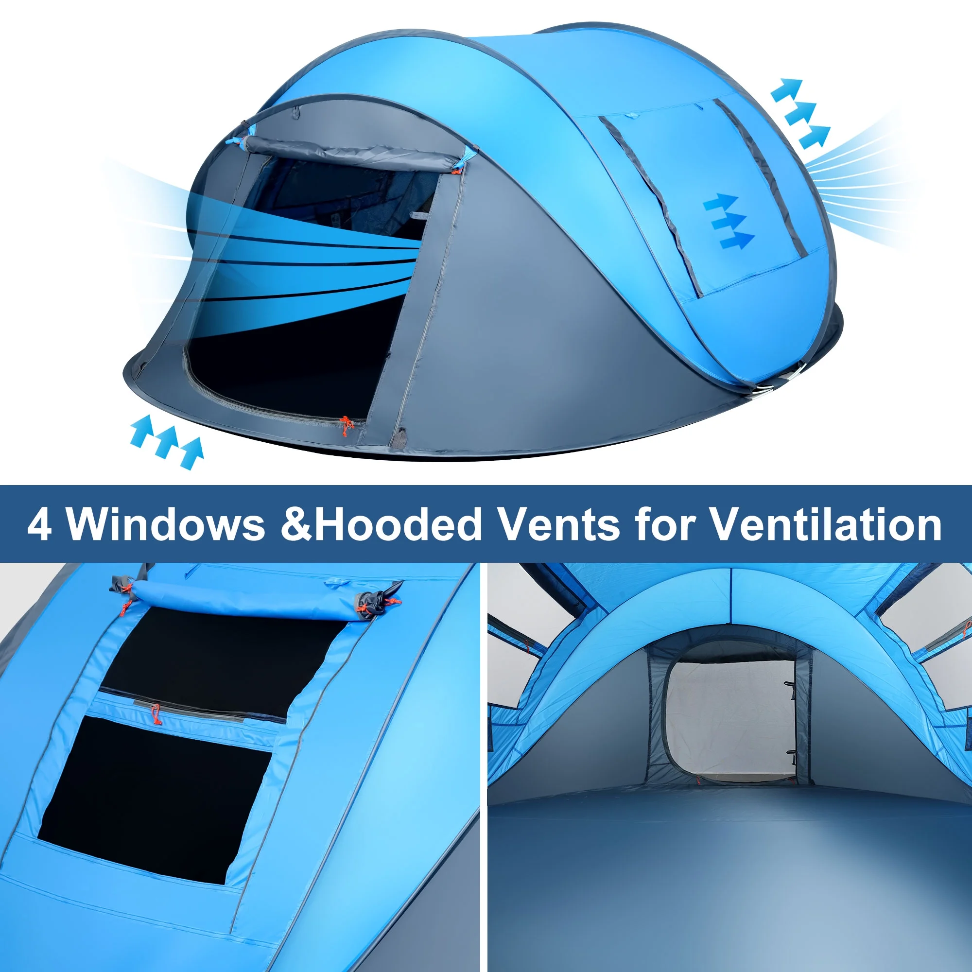 GVDV Camping Tent, 6 Person Easy Pop up Tent, Automatic Setup 2 Doors-Instant Family Tents for Camping Hiking & Traveling, 10.5ft x 7.2ft x52in, Green - Womvr