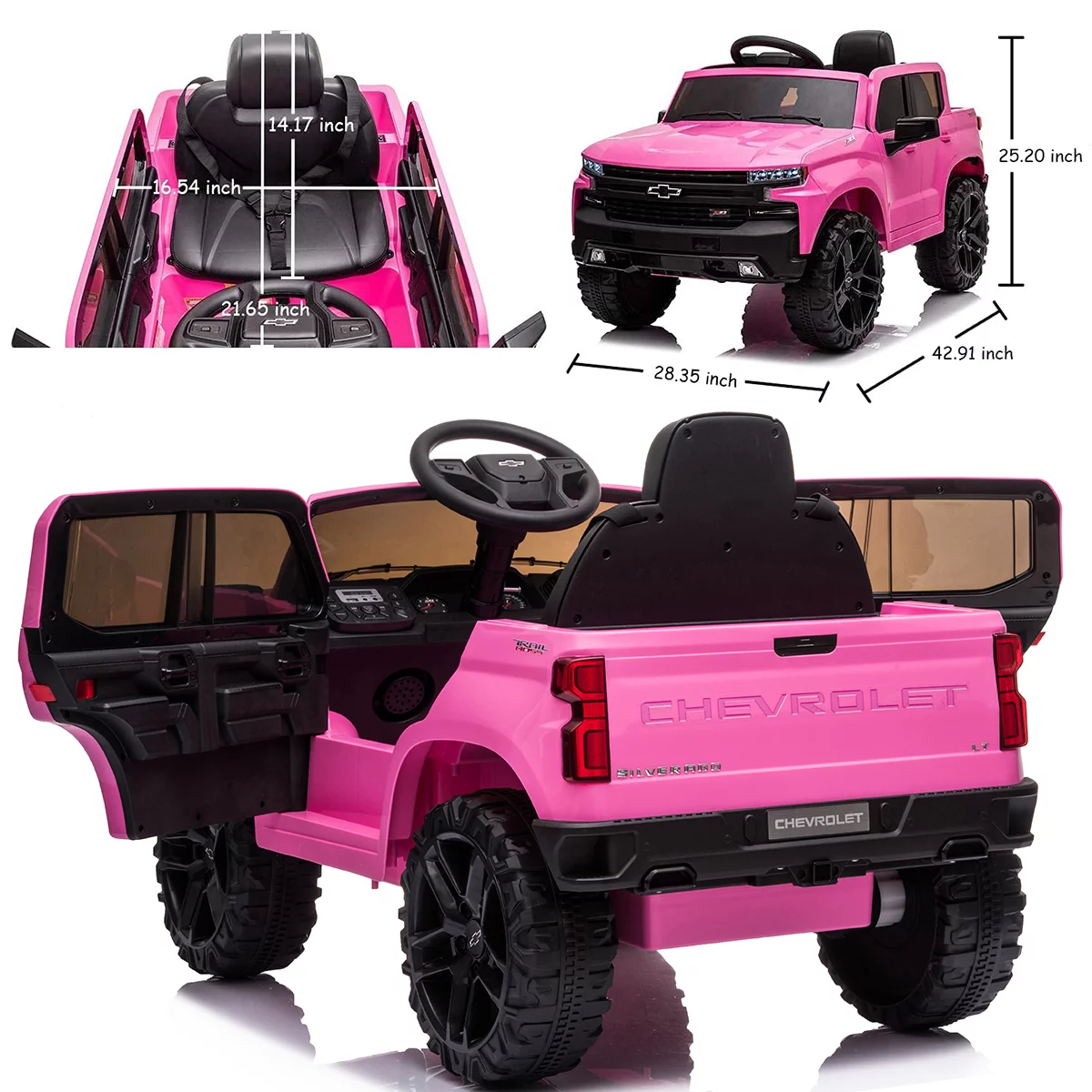 FUNTOK Licensed Chevrolet Silverado 12V Kids Electric Powered Ride on Toy Car with Remote Control & Music Player, Black - Womvr