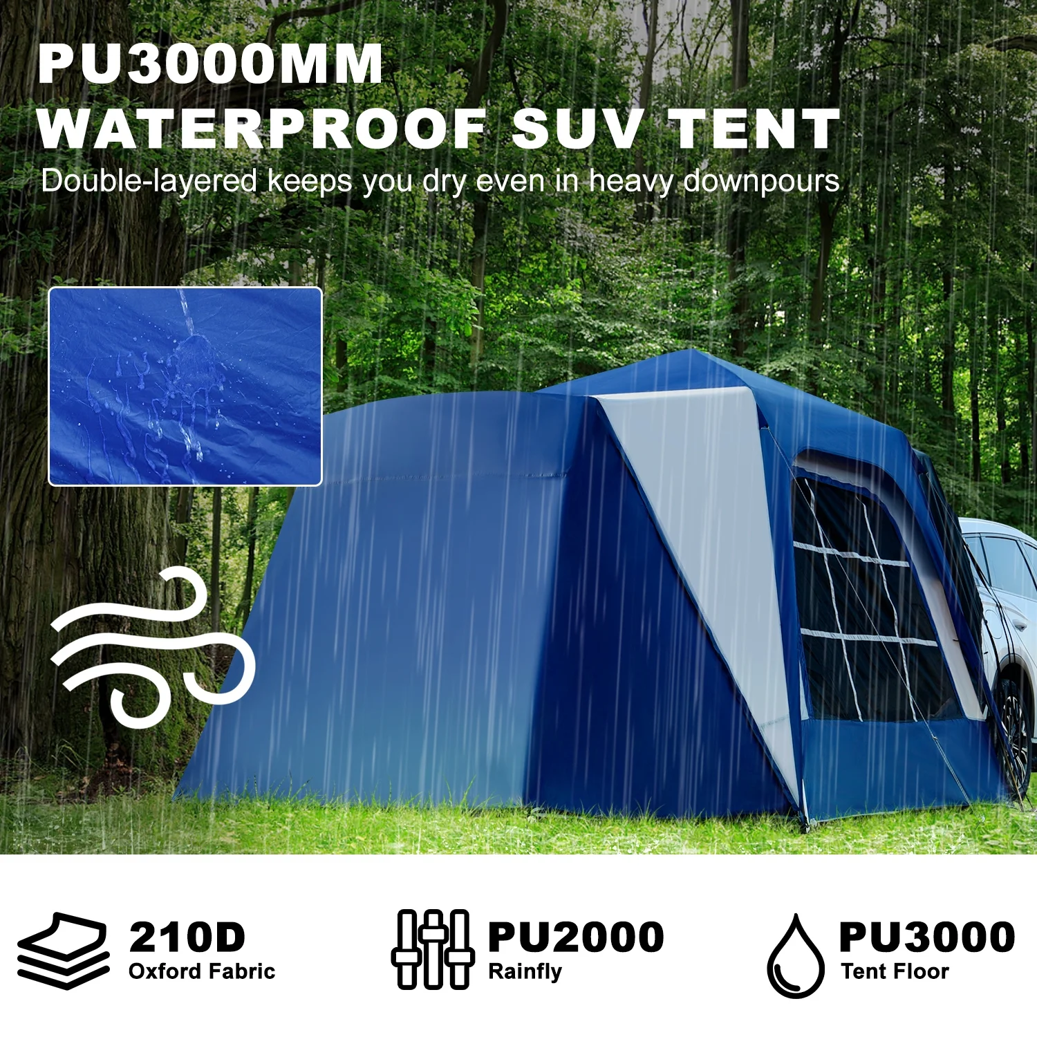 Slsy SUV Tent with Porch for Camping, 6-Person 10' x 10' Car Camping Tent w/ Screen House Room, Universal Waterproof SUV Camping Tent for Travel Camp Outdoor - Womvr
