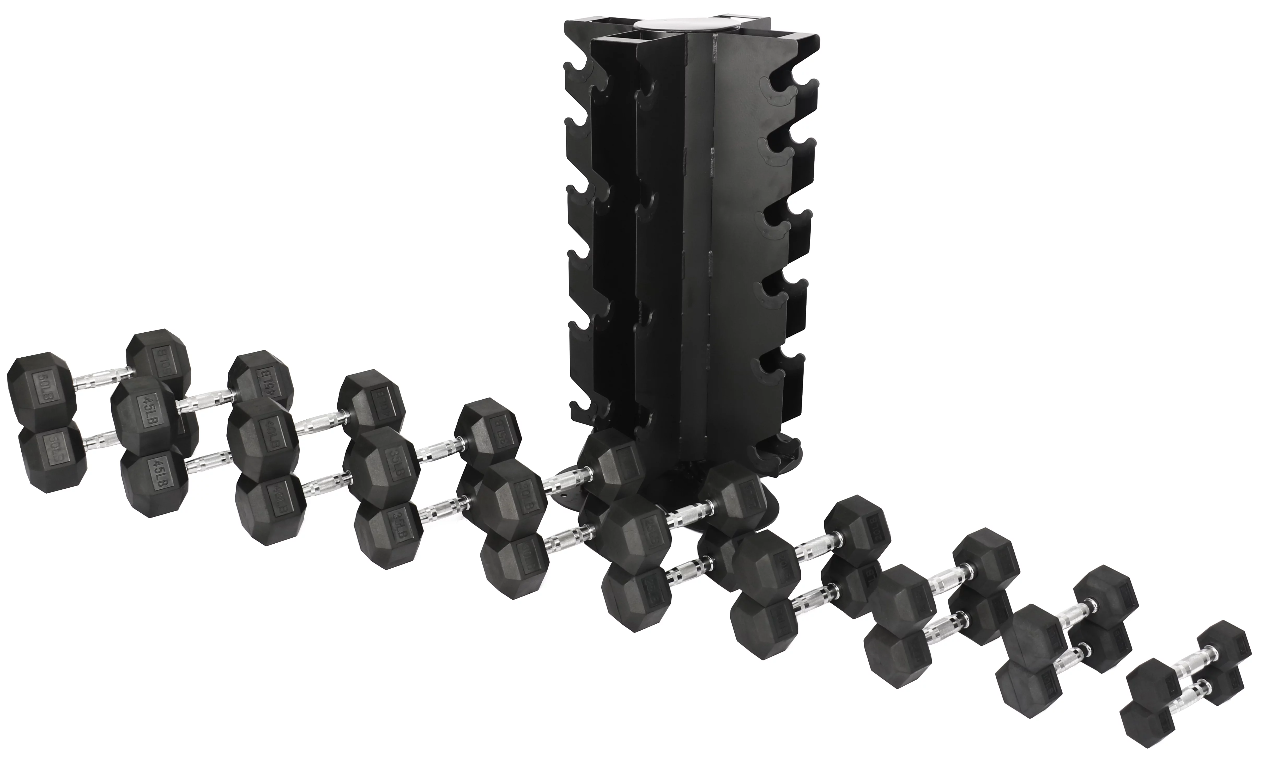 BalanceFrom 100LB Rubber Coated Hex Dumbbell Weight Set with A-Frame Rack, 5-20 lbs Pairs - Womvr