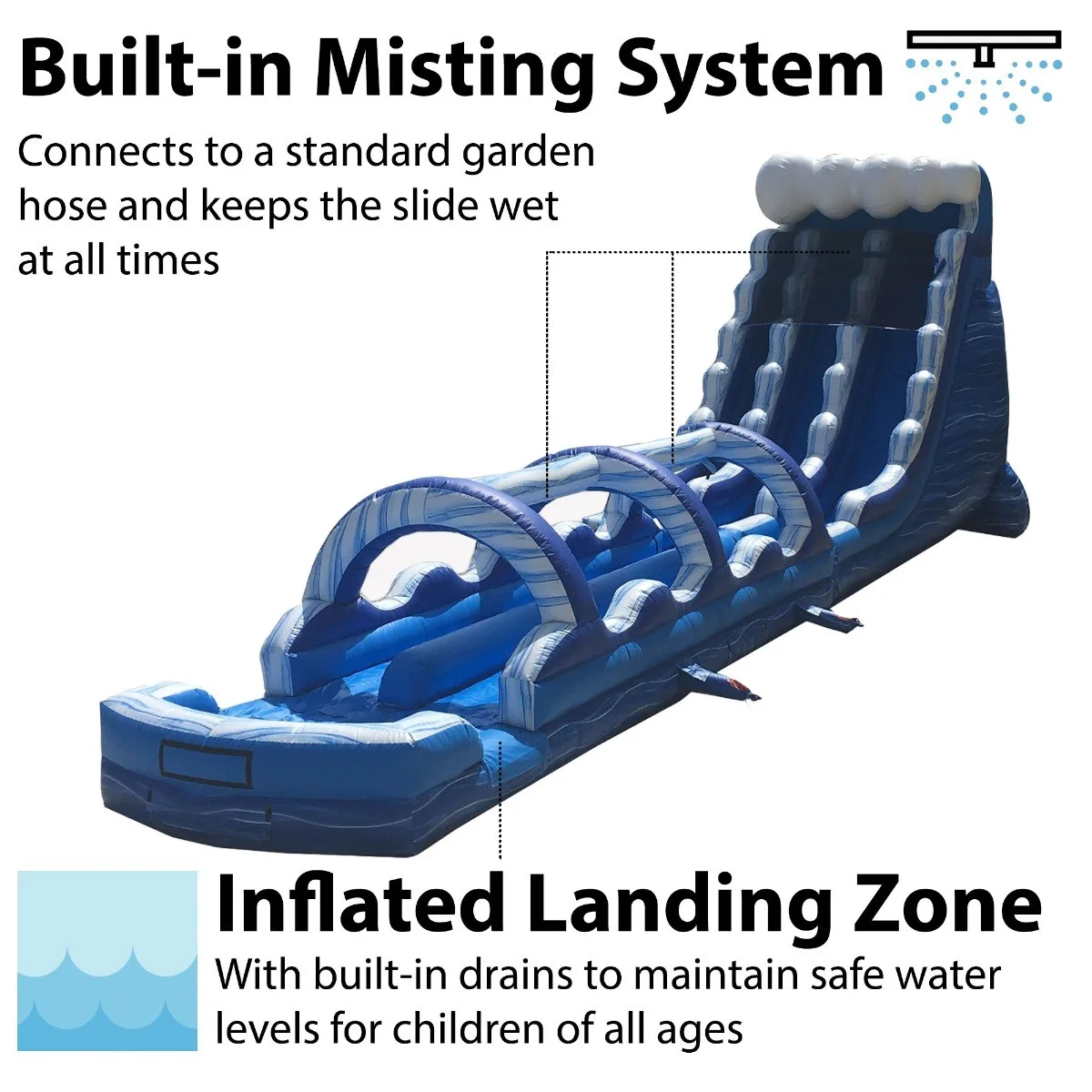 Pogo 65' Commercial Inflatable Water Slide with Slip n Slide Combo Blue Marble with Blower - Womvr