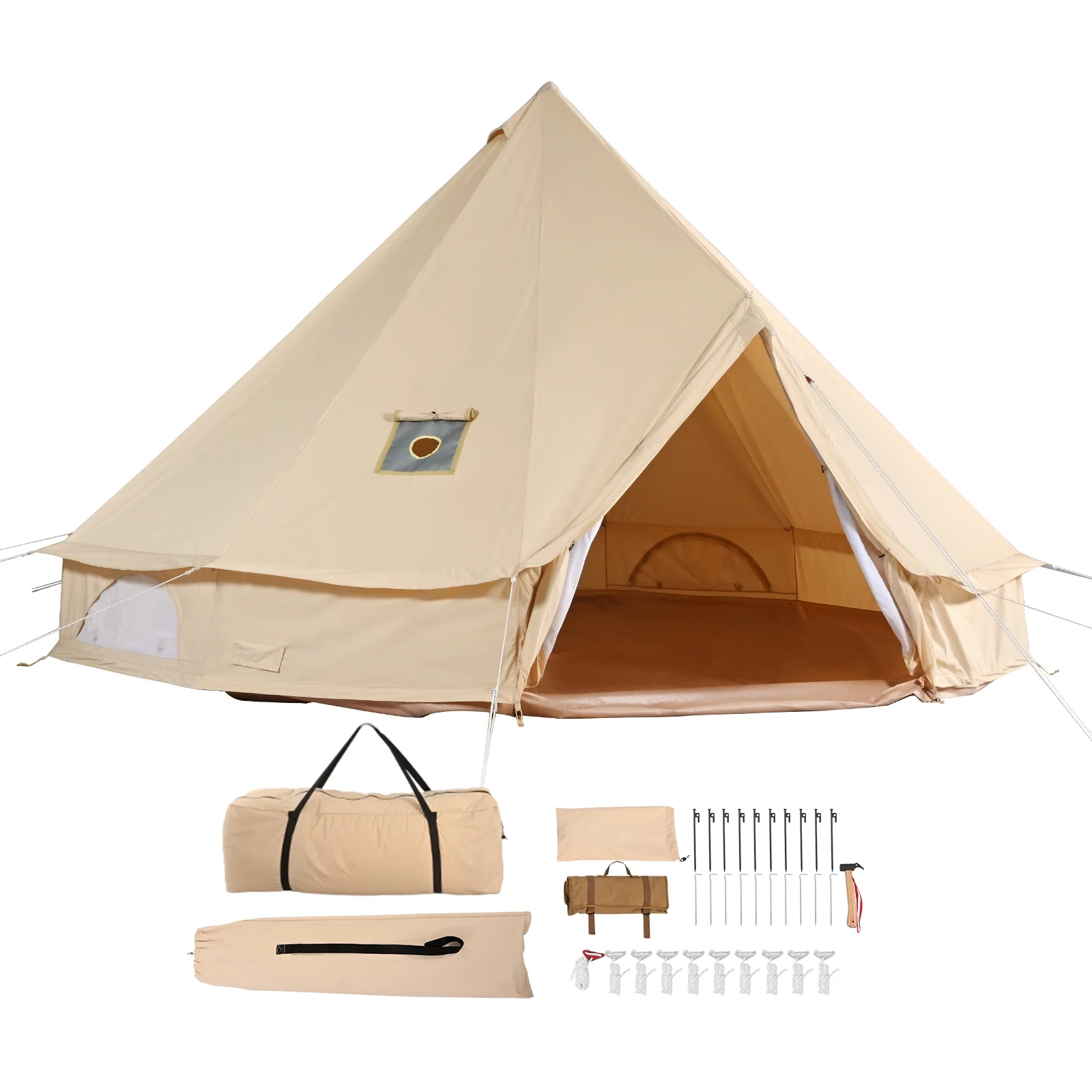 SKYSHALO Canvas Bell Tent 3m/9.8ft 4-Season Canvas Tent for Camping with Stove Jack - Womvr