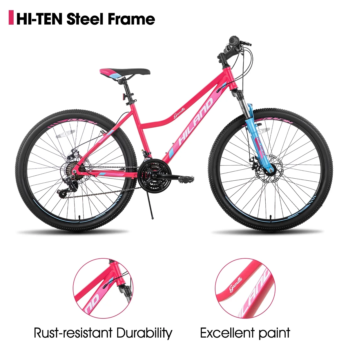 Hiland 26 Inch Womens Mountain Bike,with Step-Through Frame,Shimano 21 Speeds,Suspension Fork MTB,Bicycle for Women Men Adult - Womvr