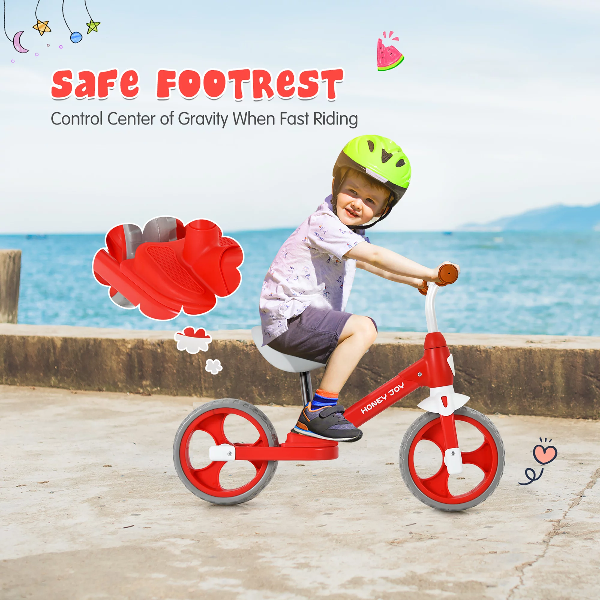 Honey Joy Kids Balance Bike Toddler Training Bicycle w/ Feetrests for 2-5 Years Old Red - Womvr