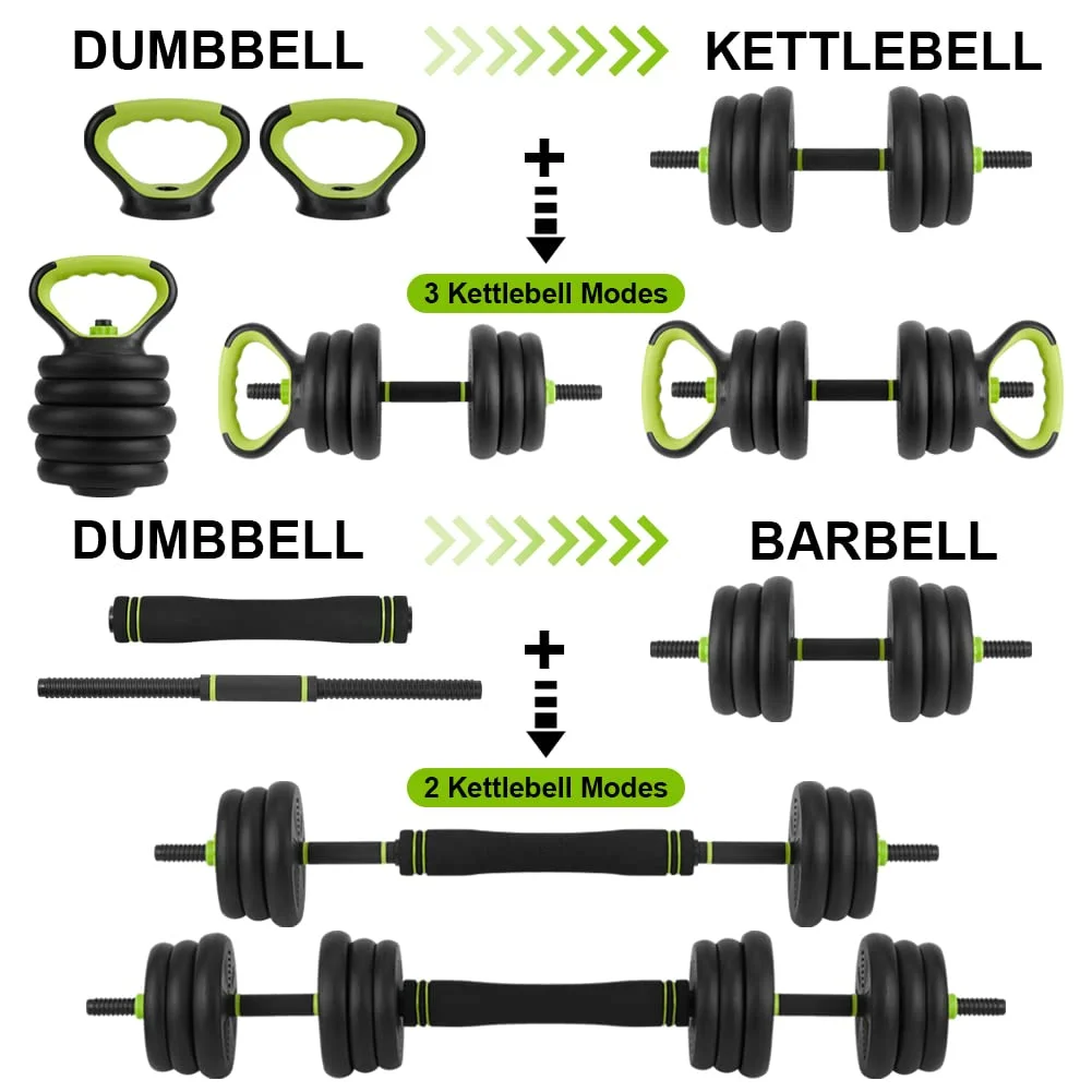 Dumbbells Set, 4-in-1 Adjustable Dumbbells, Free Weights Dumbbells with Kettlebell Handles, Barbell Connecting, Dmbbell Bar and Kettlebell Base, for Home Gym Fitness Exercises - Womvr
