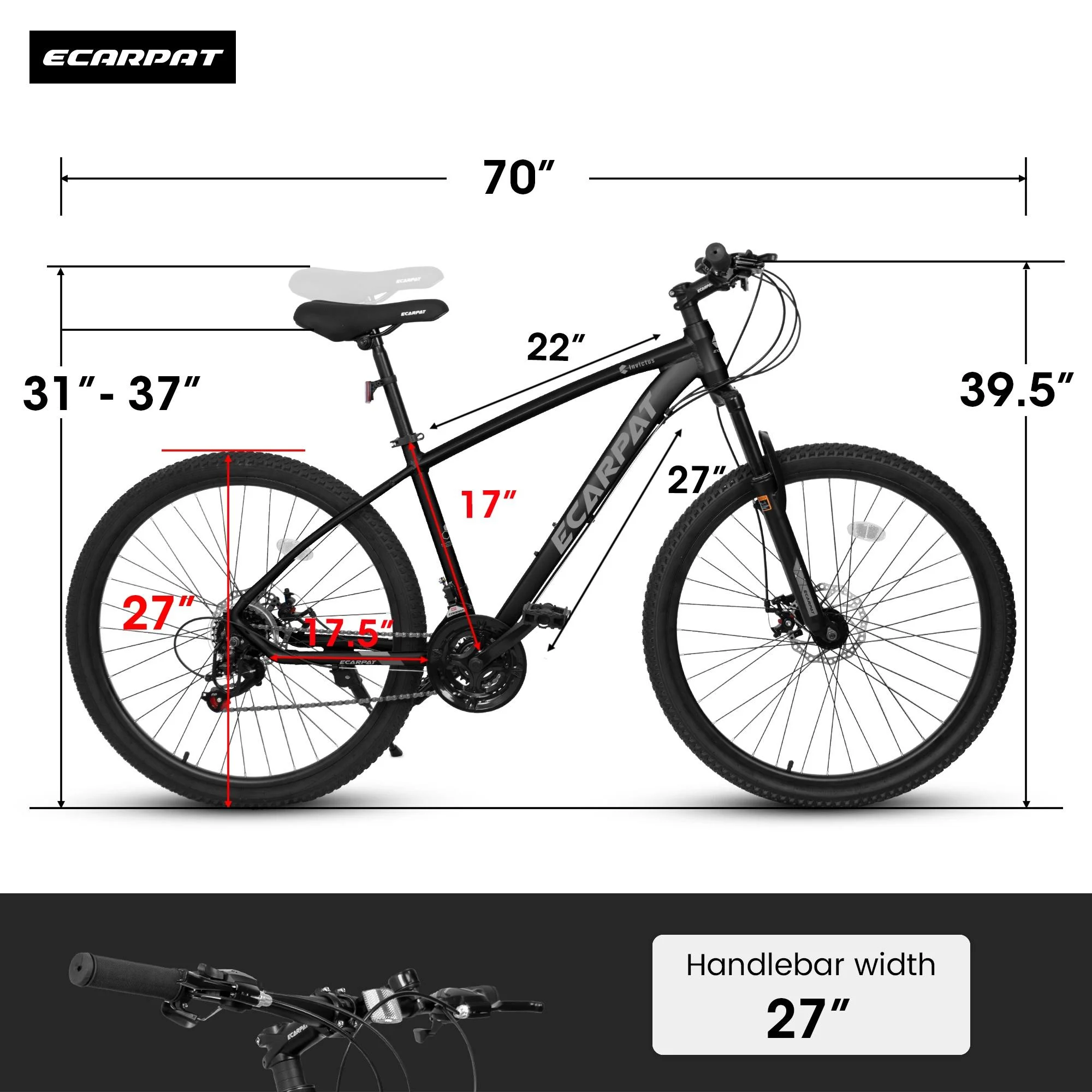 24 inch Mountain Bike, Shimano 21 Speed Drive, Dual Disc Brake, Front Suspension MTB For Boy Girl - Womvr