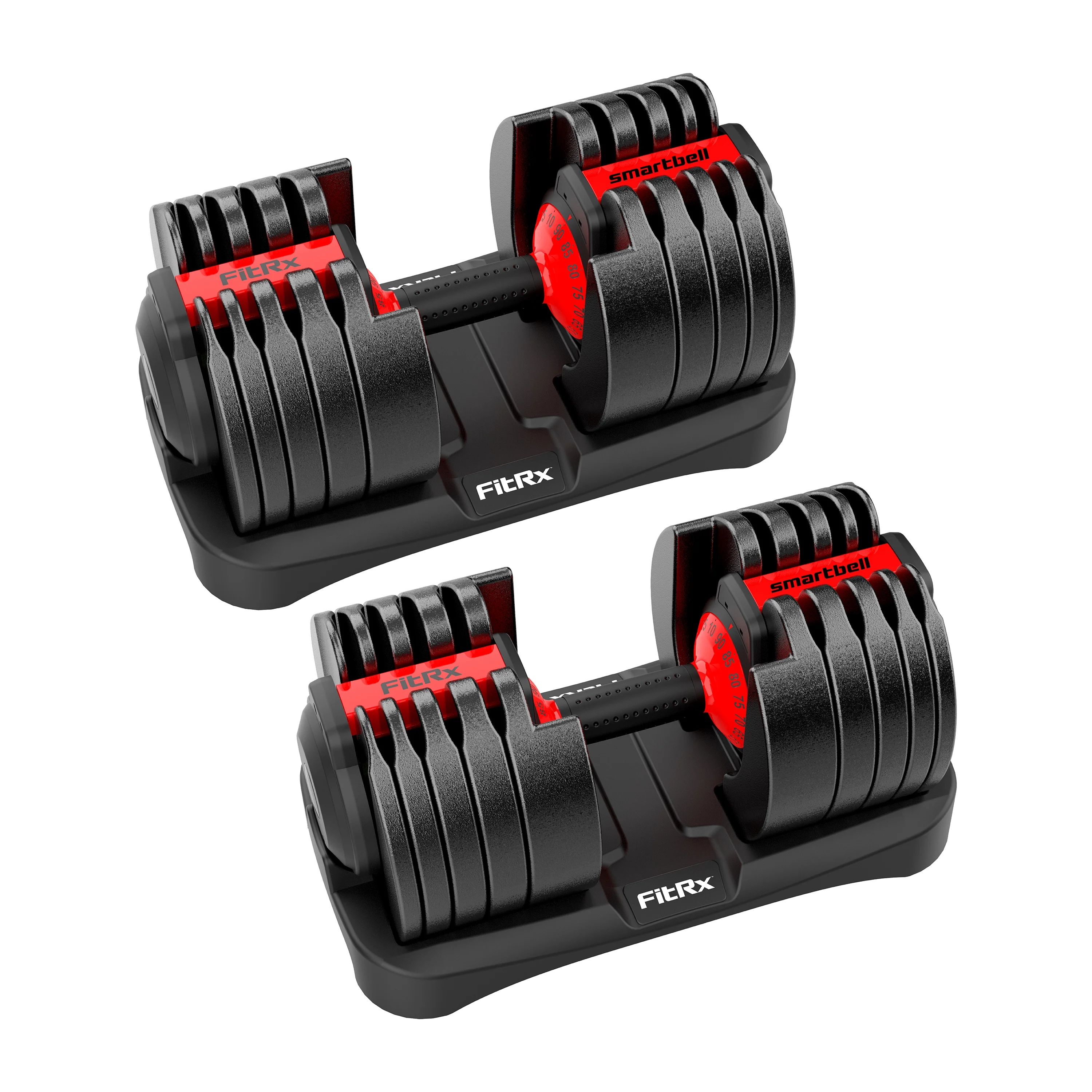 FitRx SmartBell XL, Quick-Select Adjustable Dumbbell, 10-90 lbs. Weight, Black, Single - Womvr