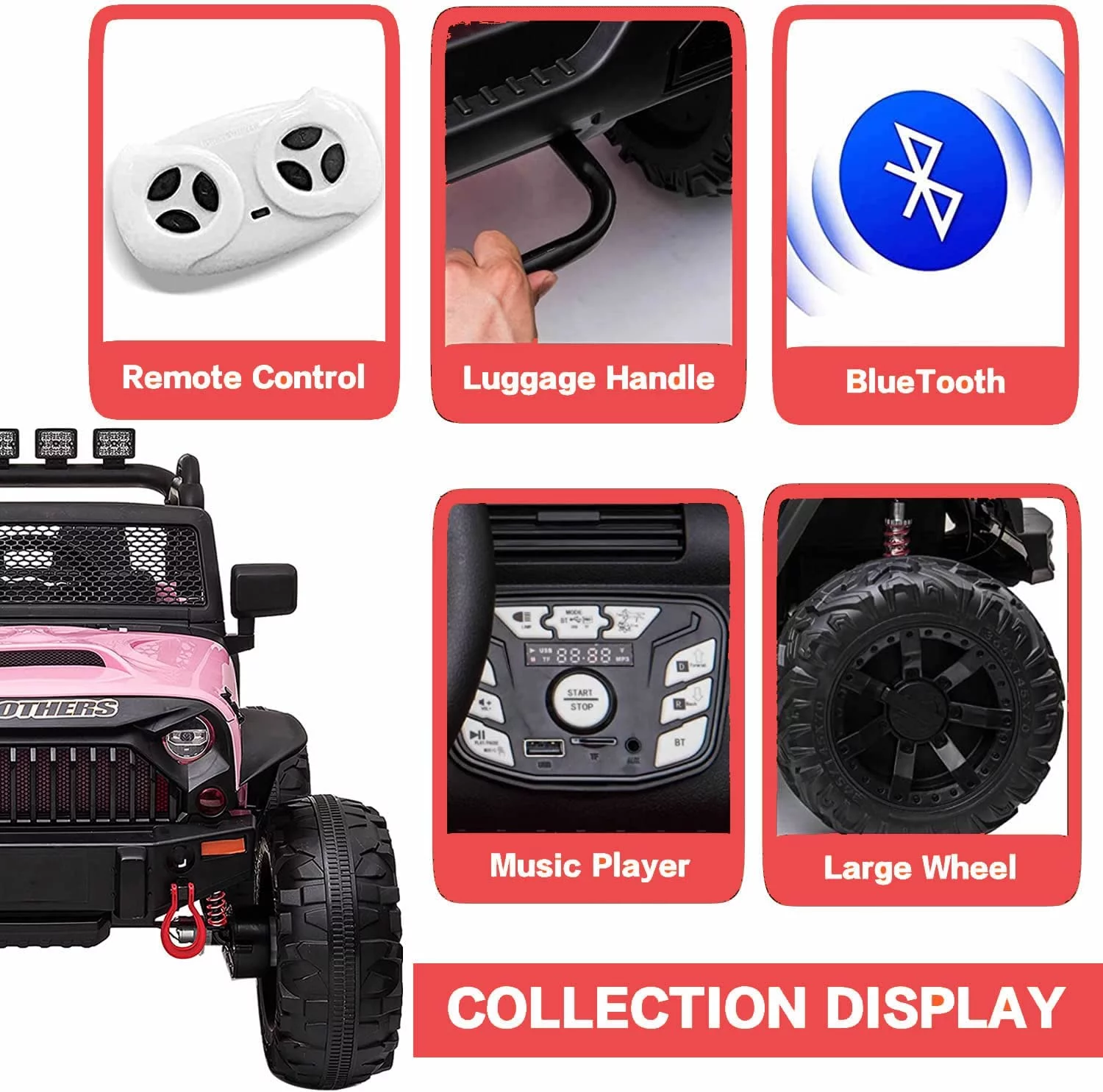 Kids Ride on Truck with Parents Remote Control, 12V 7A Battery Powered Electric Car Vehicle Toy with 3 Speed, USB, MP3, Bluetooth, LED Light, Safety Belt, Electric Car for Kids (Black) - Womvr