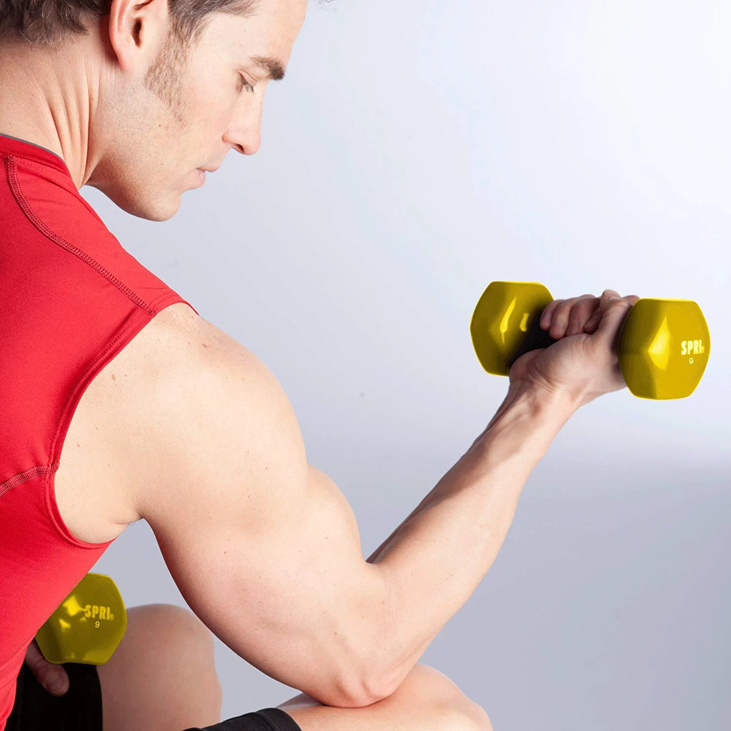 SPRI Deluxe Vinyl Dumbbells, 15 lb Pair, Grey - Womvr