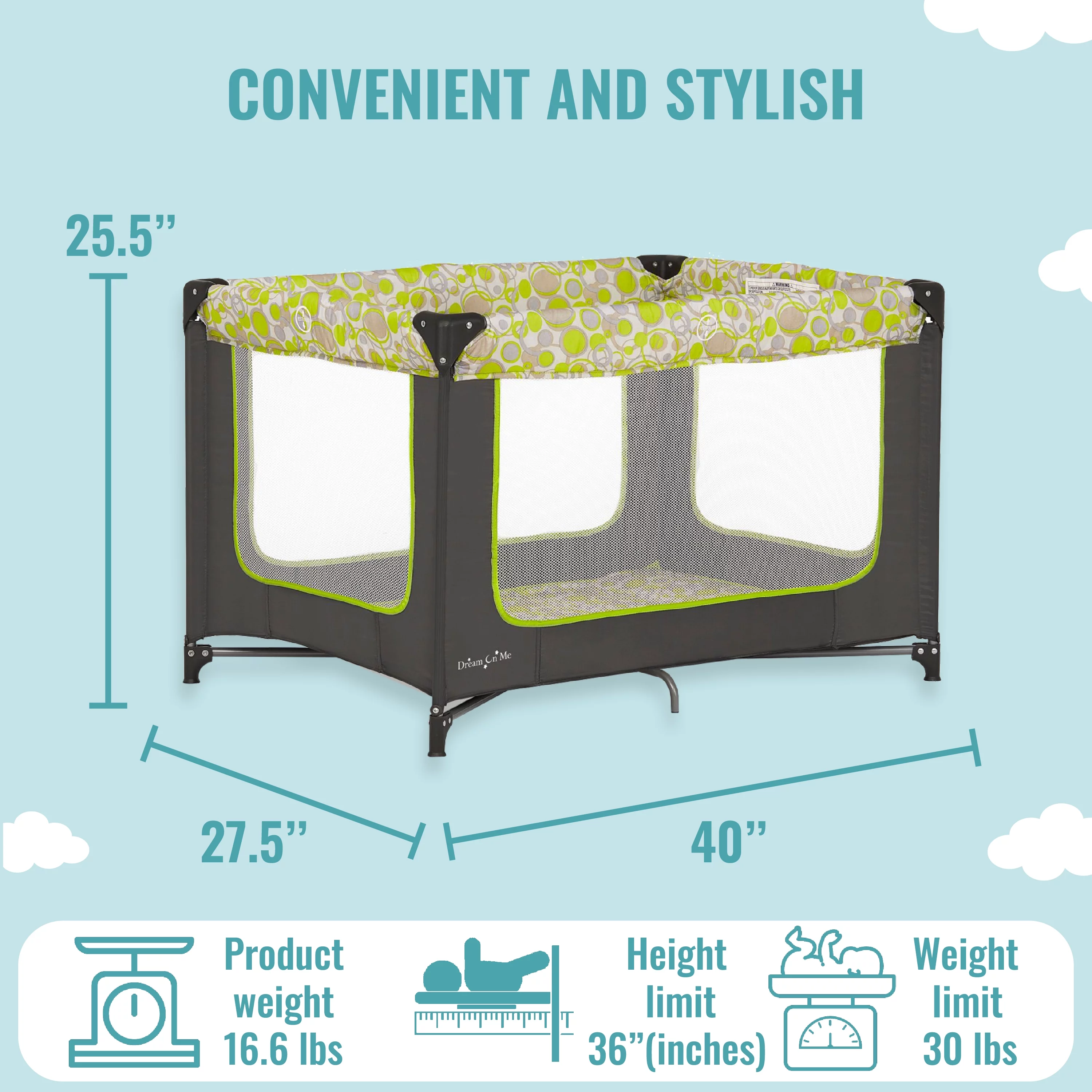 Dream On Me Zodiak Portable Playard with Carry Bag & Shoulder Strap, Navy - Womvr