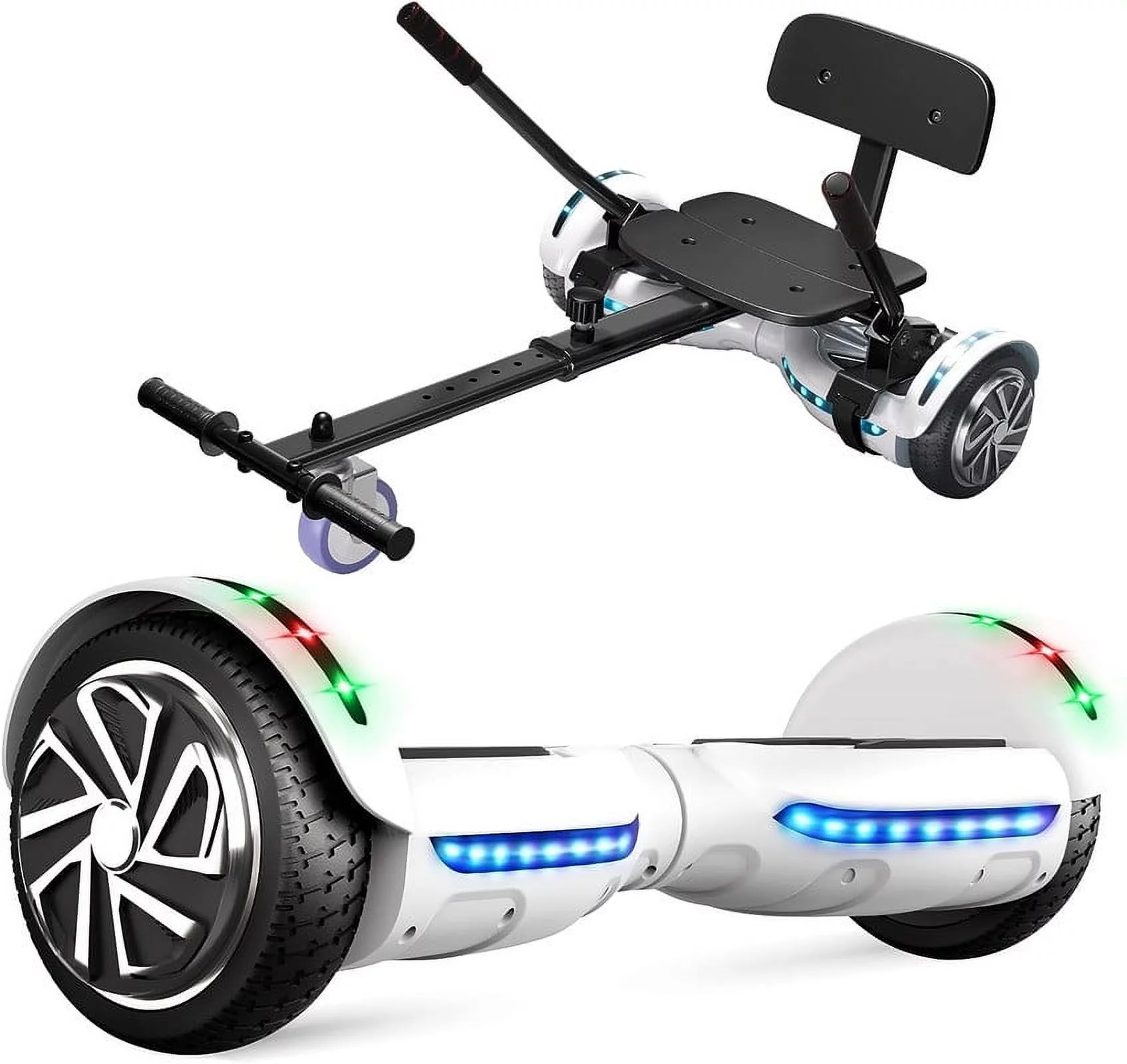 SISIGAD Hoverboard with Seat, 6.5 inch Hoverboard Go Kart Combo with Bluetooth Speaker & LED Lights for Kids Adults - Womvr