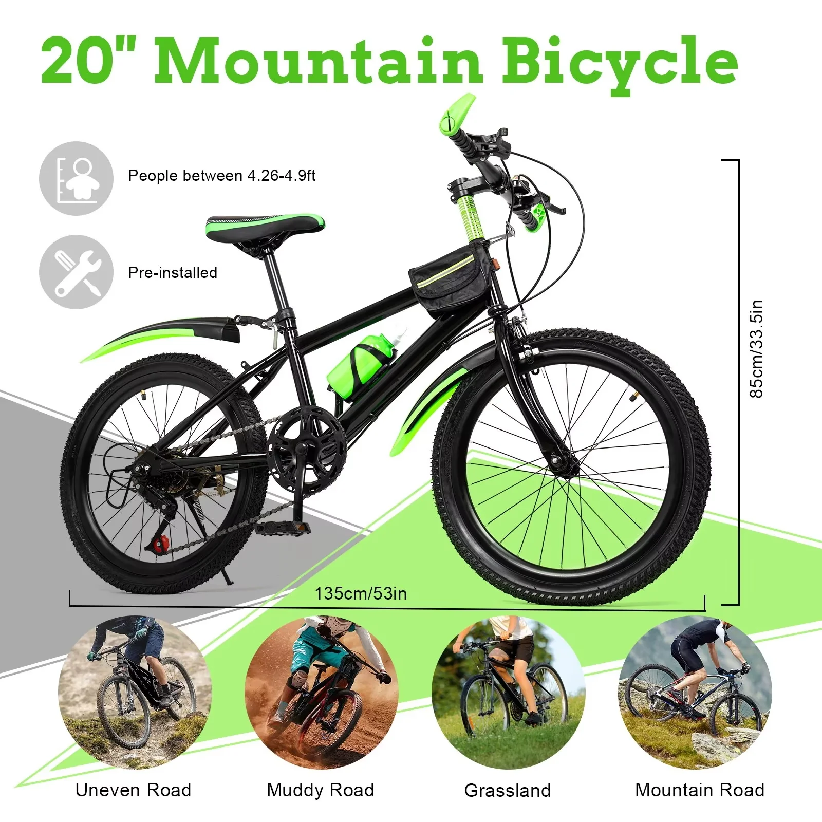 TFCFL Kids Bike 20 in Child Mountain Bike 7 Speeds High Carbon Steel Bicycle City Bike - Womvr