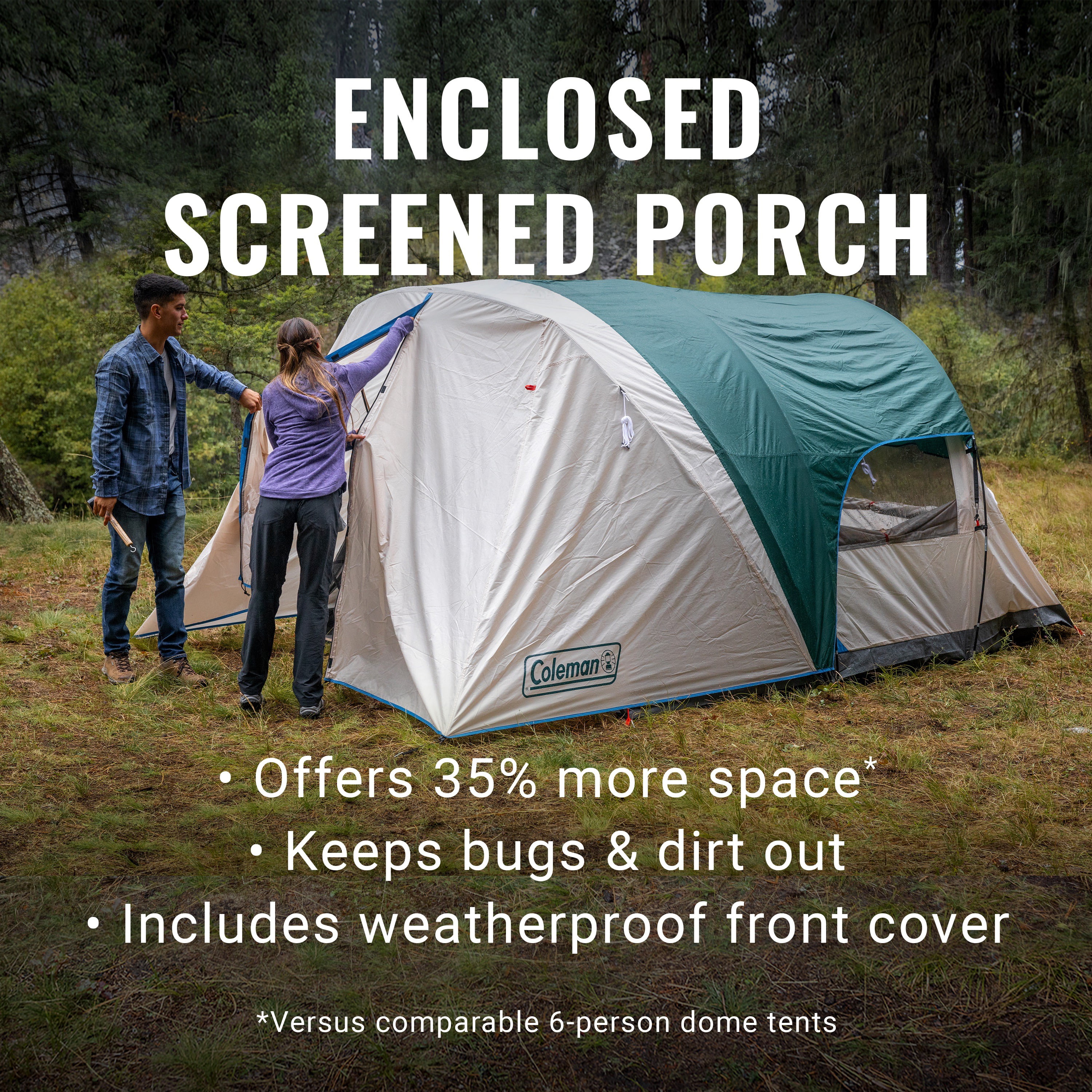 Coleman 4-Person Cabin Tent with Enclosed Screen Porch, Evergreen - Womvr