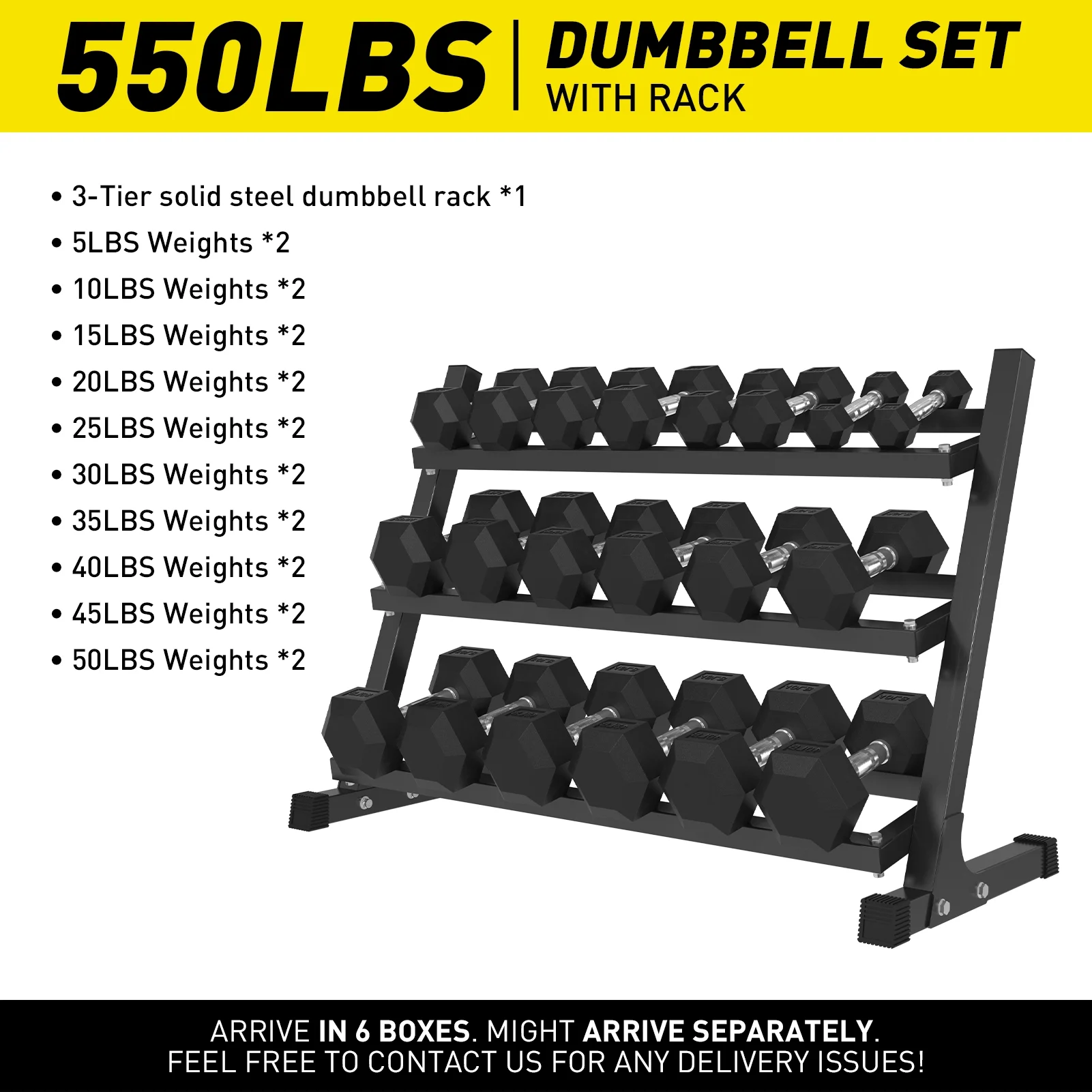 Mikolo Rubber Hex Dumbbell Set with Racks, Multiple Options in 160/200/380/450/550lbs, Strength Training Weight Set Home Gym - Womvr