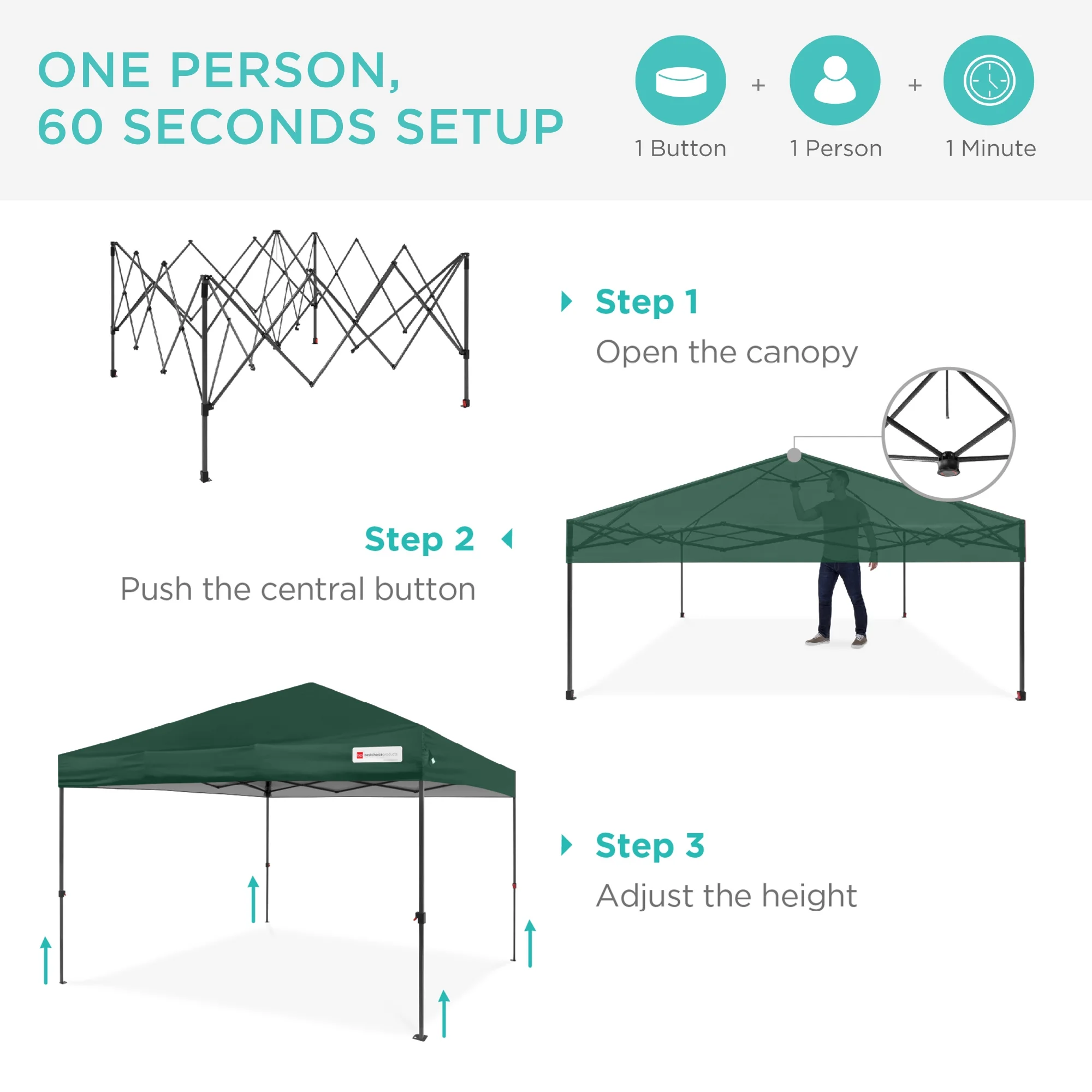 Best Choice Products 10x10ft Easy Setup Pop Up Canopy w/ 1-Button Setup, Wheeled Case, 4 Weight Bags - Cerulean - Womvr