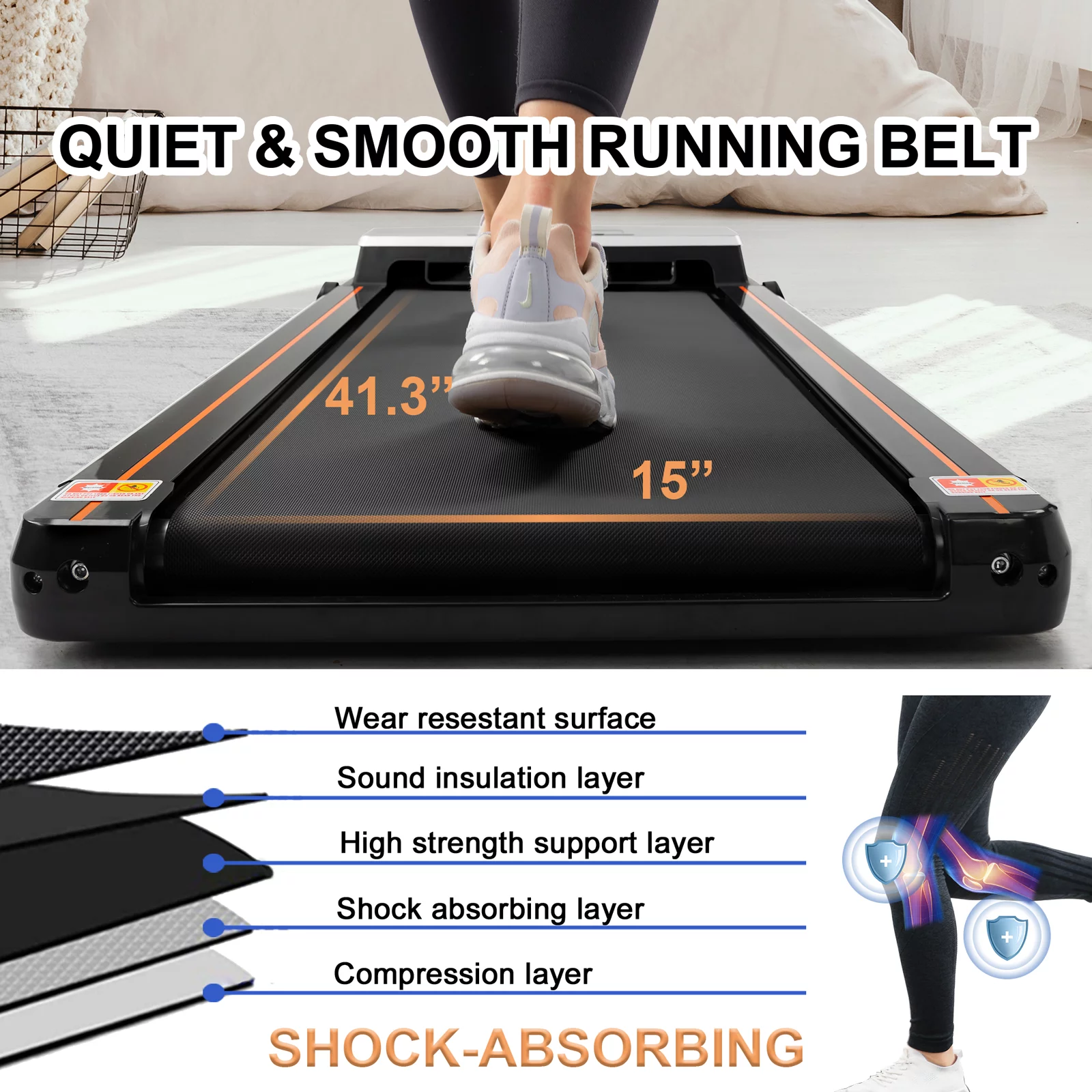 FYC Under Desk Treadmill for Home Office, Slim Walking Smart Treadmill with APP/Bluetooth/Remote Control - Electric Treadmill with LED Display, Running Walking Jogging - White - Womvr