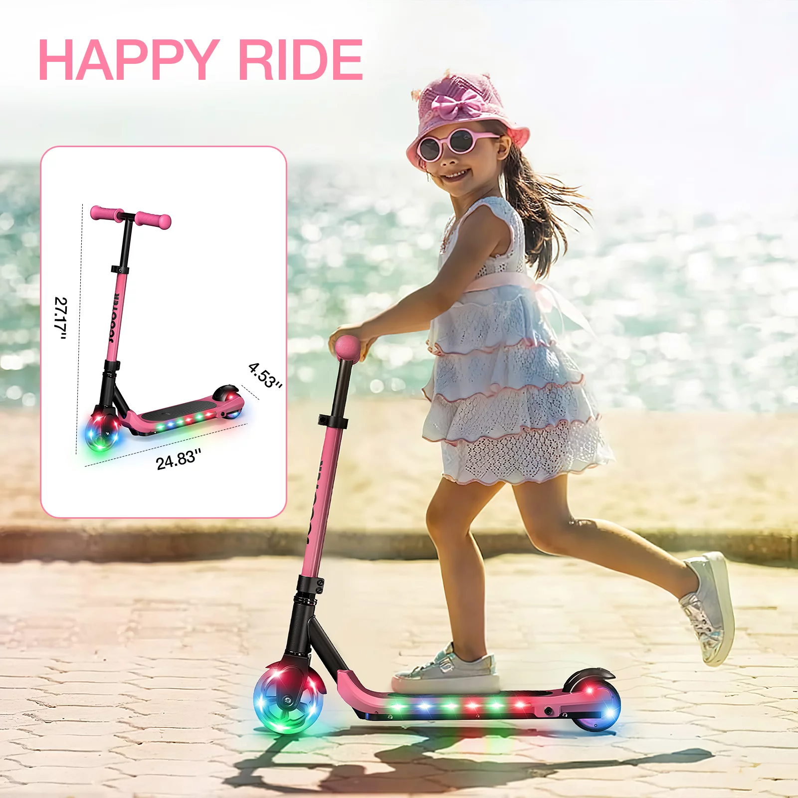 Electric Scooter for Kids, 60W Electric Scooter for Kids Ages 8+, Up to 120 lbs & 60 mins of Ride - Womvr