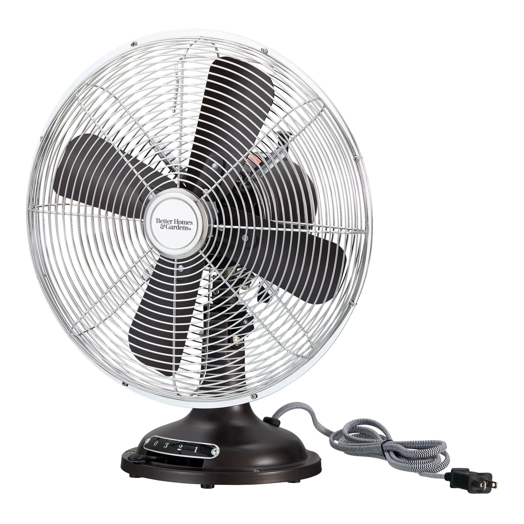 Better Homes & Gardens New 12 inch Retro 3-Speed Metal Tilted-Head Oscillation Table Fan Gold - Womvr