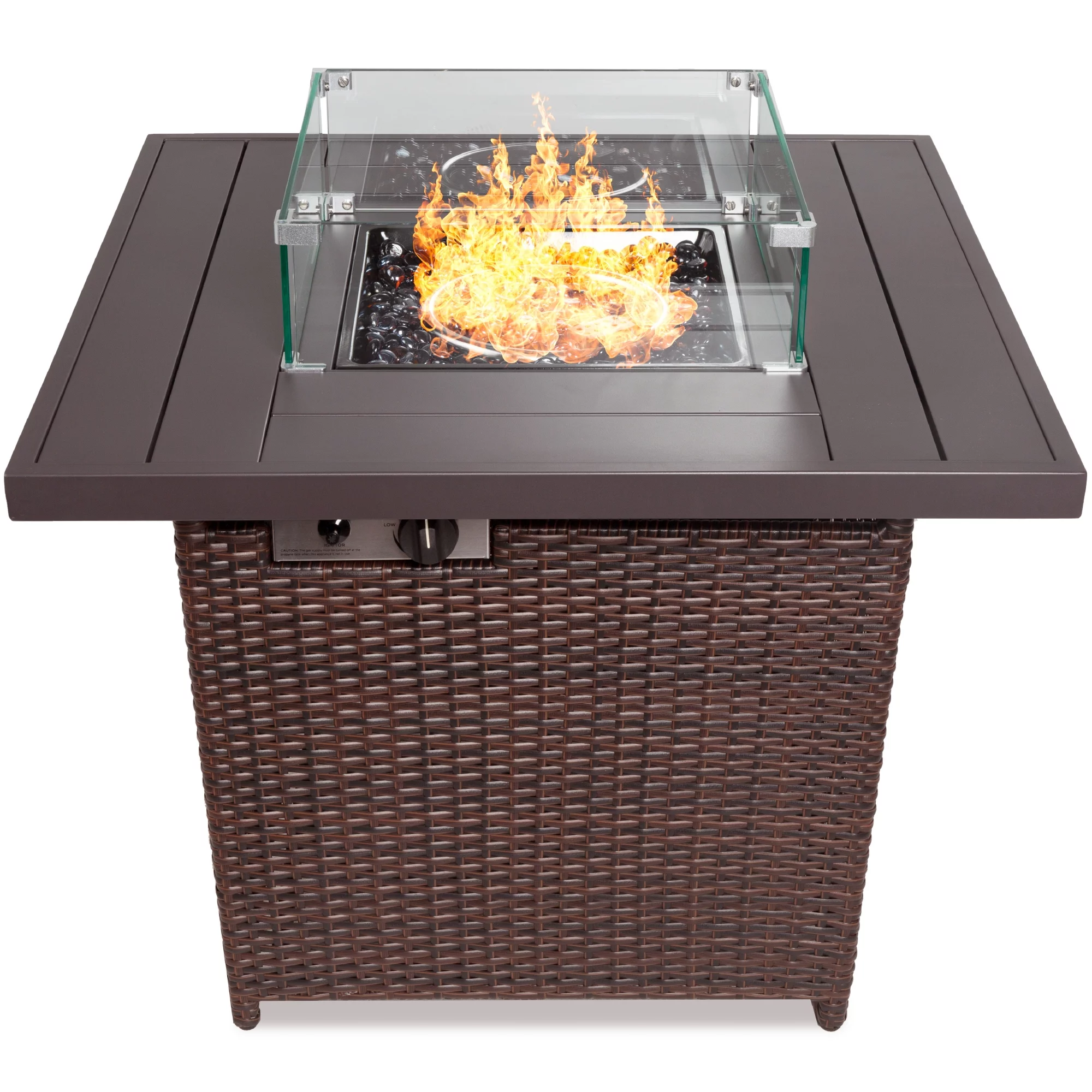 Best Choice Products 32in Fire Pit Table 50,000 BTU Outdoor Wicker Patio w/ Wind Guard, Glass Beads, Cover - Ash Gray - Womvr