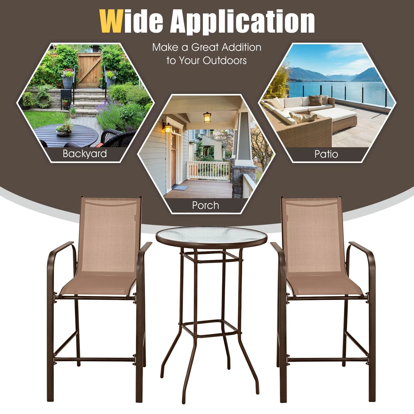 Giantex 3 Pieces Outdoor Patio Bar Set, Outdoor Bistro Set with 2 Bar Stools and 1 Tempered Glass Bar Table, Bar Height Patio Table and Stools Set for Backyard, Garden, Lawn (Black) - Womvr