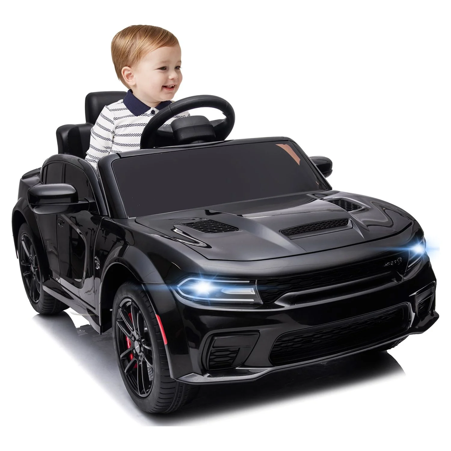 uhomepro Black 12 V Dodge Charger SRT Hellcat Battery Powered Ride on Cars with Remote Control, Bluetooth, LED Light and MP3 Player - Womvr