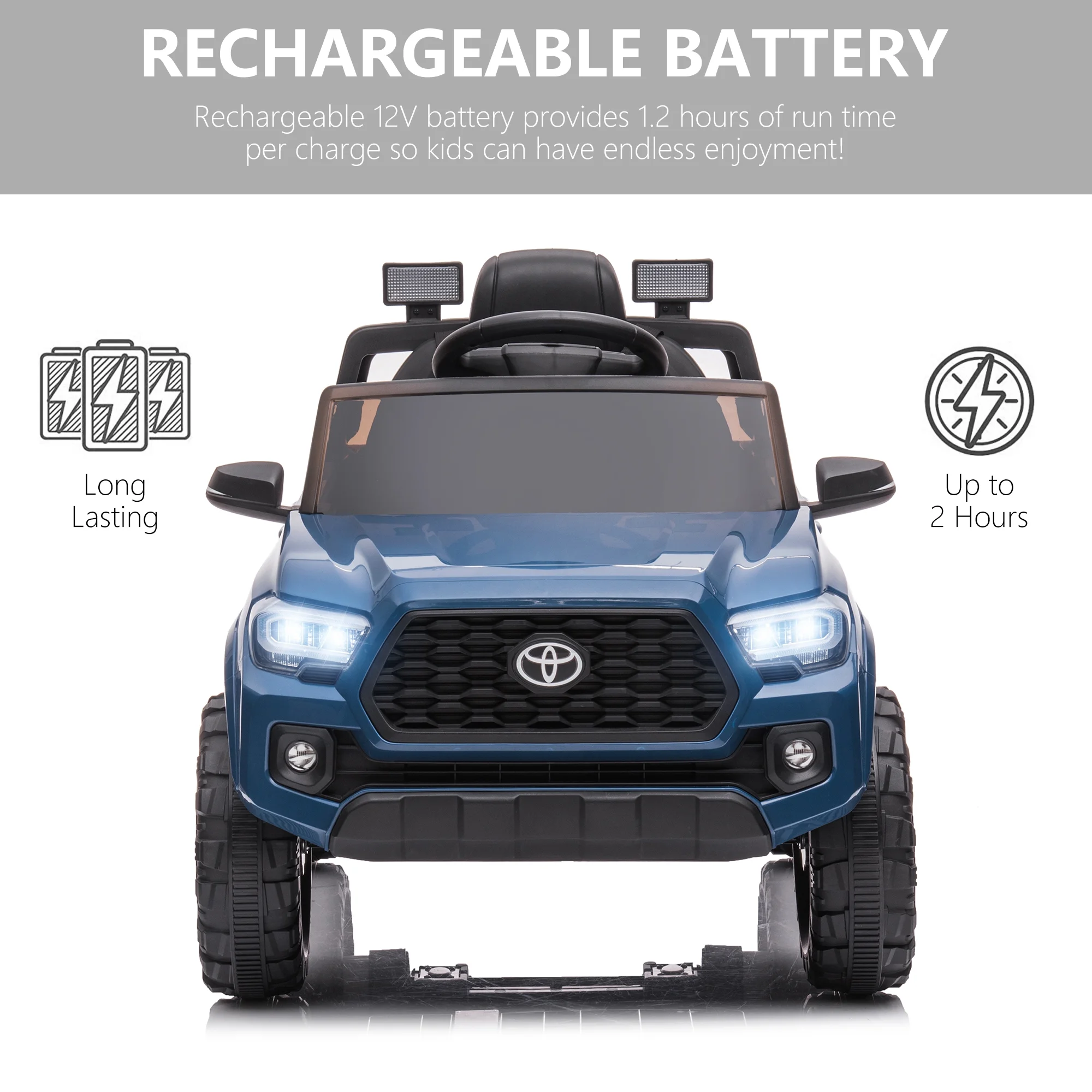 Licensed Toyota Tacoma Electric Ride on Vehicle for Kids, 12V Powered Ride on Car Toys with Remote Control, LED Lights, MP3 Player, Gray - Womvr