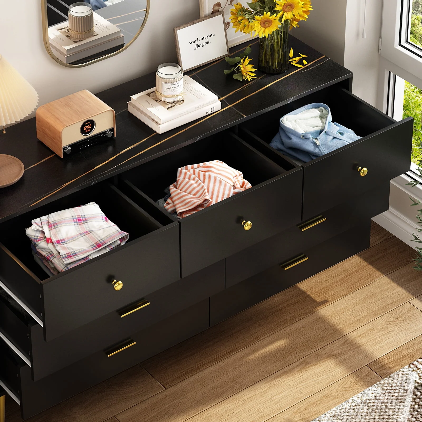6 Drawer Dresser, Mid-Century Modern Chest Of Drawers, Double Dresser Storage Cabinet For Bedroom Living Room Hallway(White-6 Drawers) - Womvr