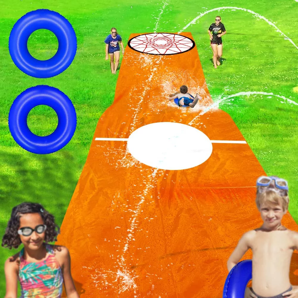Terra Unique Slip Spray and Slide for Kids Adults Water Slide 33Ft x 5Ft, Sprinkler n Slides Waterslides Summer Toys Games with 2 Sliding Ring - Womvr