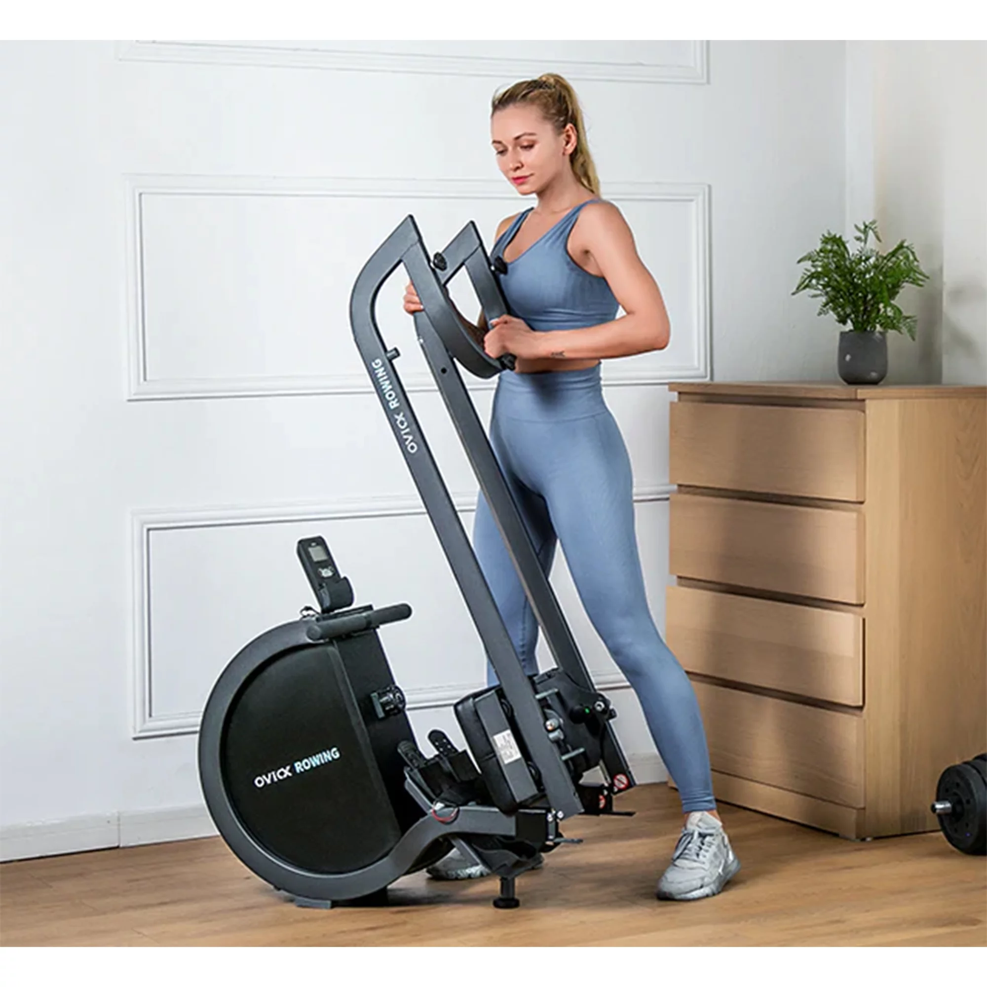 OVICX R100 Foldable Home Rower w/ Adjustable Foot Plate & Extra Long Track - Womvr