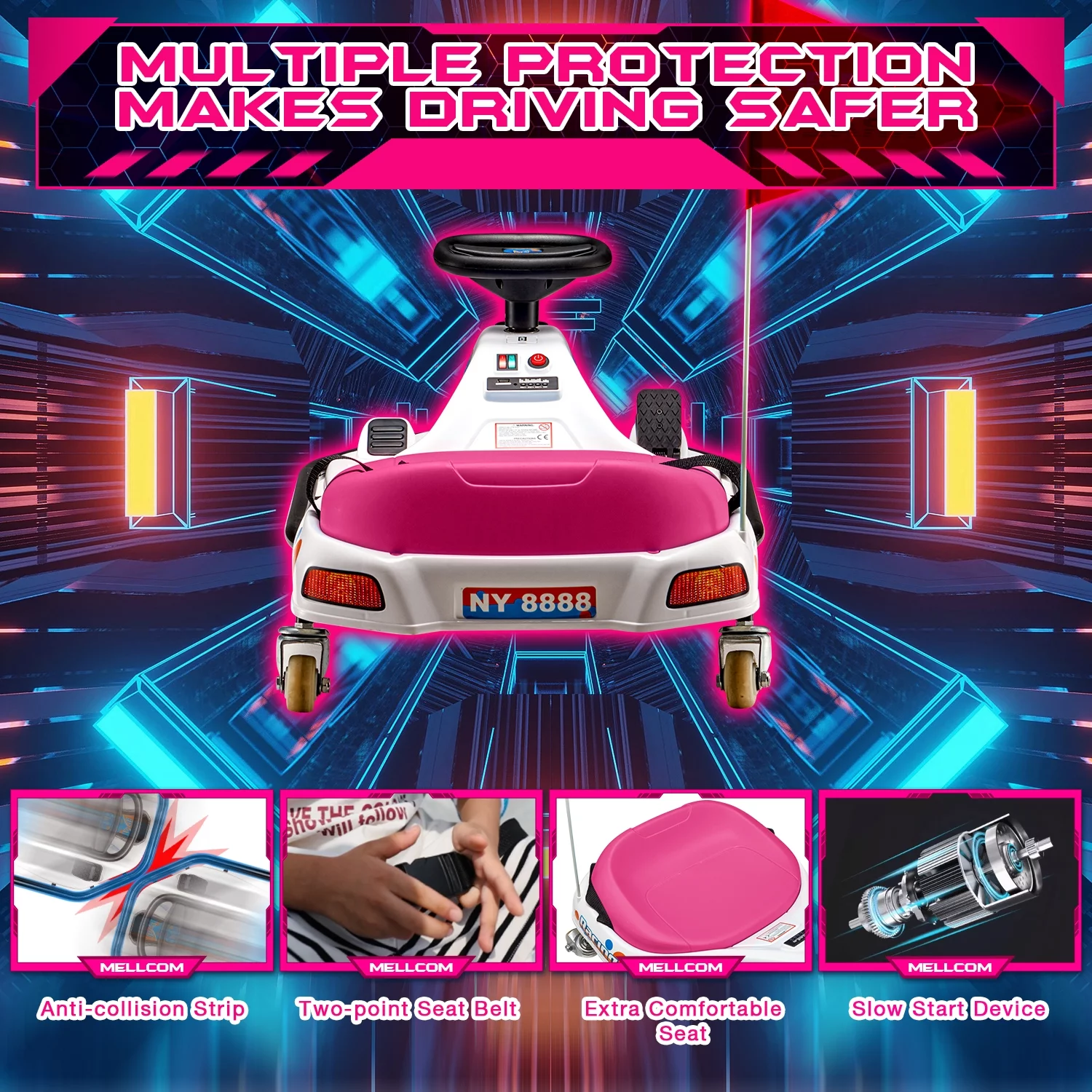 Hommow 12V Ride on Drift Car for Kids,Electric Drifting Go-Kart with Acceleration Pedal, Music, Bluetooth, LED Lights,Christmas Gift for 4-18Years Old,Blue - Womvr