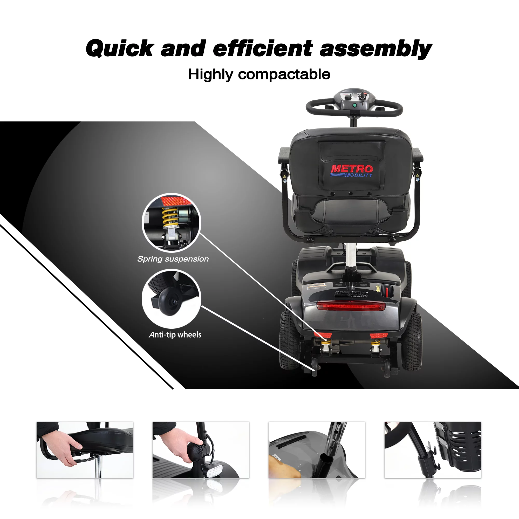 BTMWAY Mobility Scooter, 4 Wheels Electric Scooter for Seniors, Compact Folding Travel Mobility Scooters for Adult, Transformer Mobility Scooter with Swivel Seat, Front and Rear LED Light, Silver - Womvr