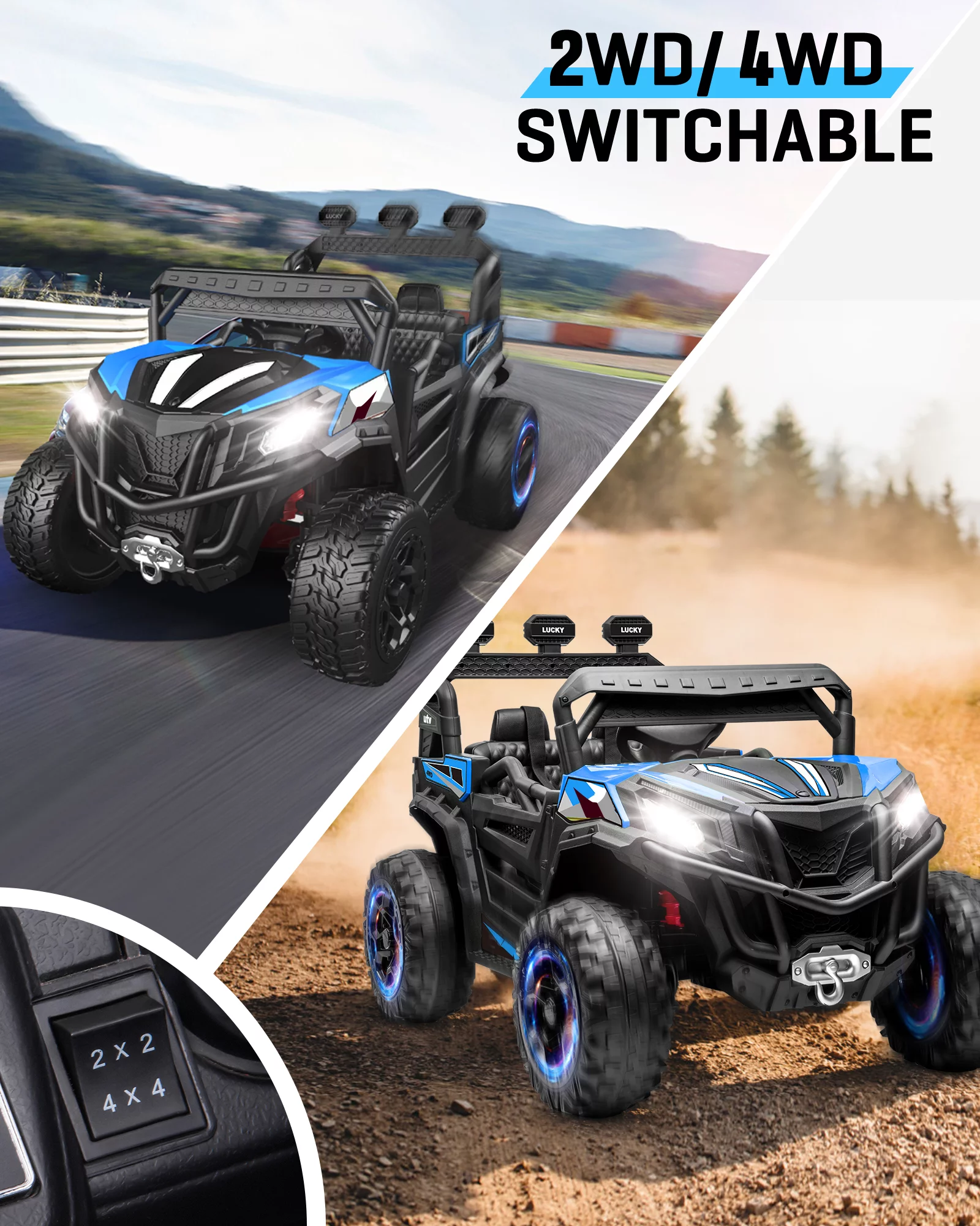 TOKTOO 24V Ride on Car, 4WD Powered Ride on UTV with Remote Control & Trunk Storage Space,  1 Seater Kid Car for Boys Girls -Blue - Womvr