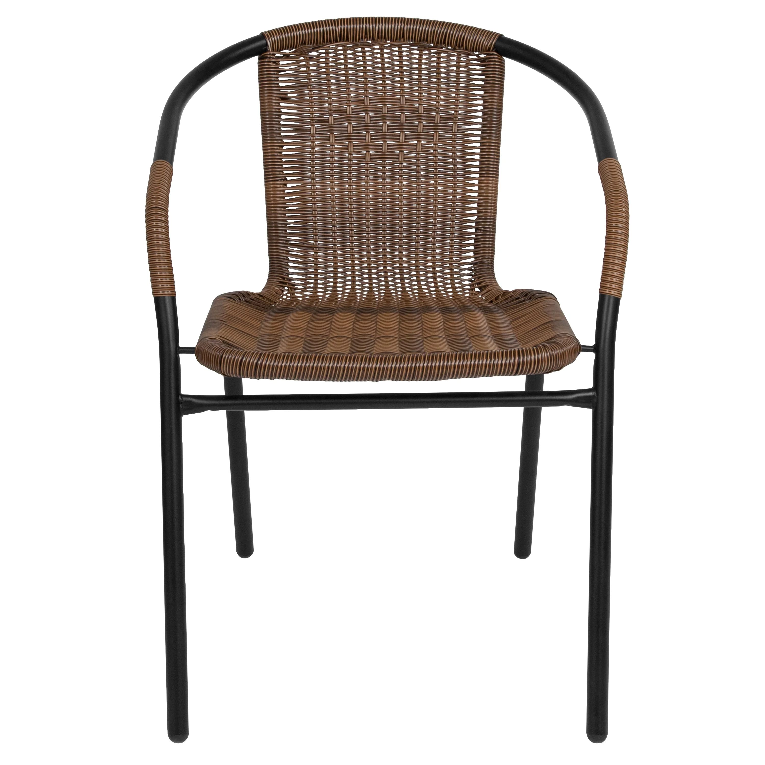 Emma + Oliver 2 Pack Gray Rattan Indoor-Outdoor Restaurant Stack Chair with Curved Back - Womvr
