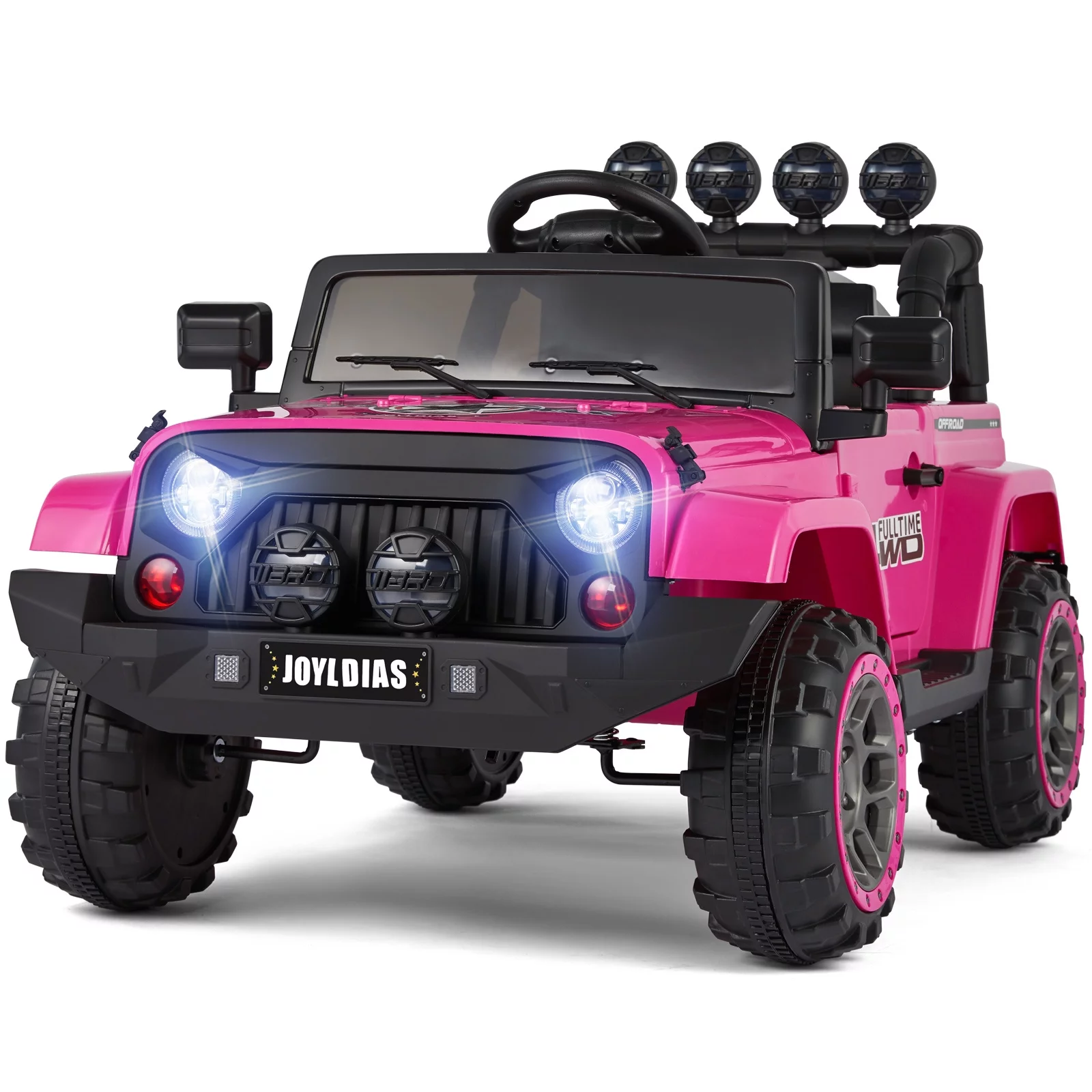 JOYLDIAS 12V Kids Ride on Truck Electric Car with DIY Stickers, Bluetooth, Remote Control, MP3 Player, LED Lights (Pink) - Womvr