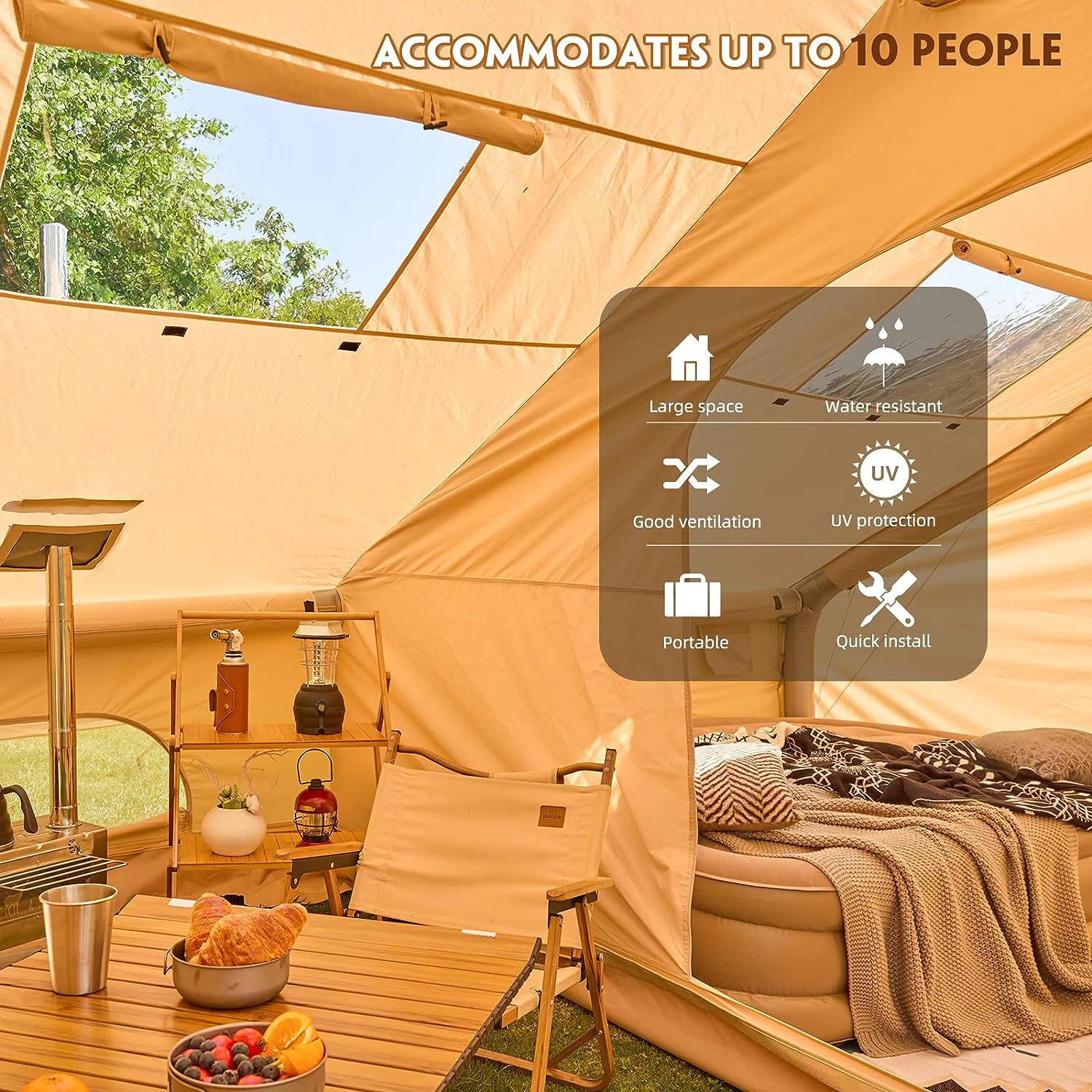 Richryce Extra Large Inflatable Camping Tent with Pump, Glamping Tents Easy Setup 4 Season Waterproof Windproof with Stove Jack & Mesh Windows & Pump - Womvr