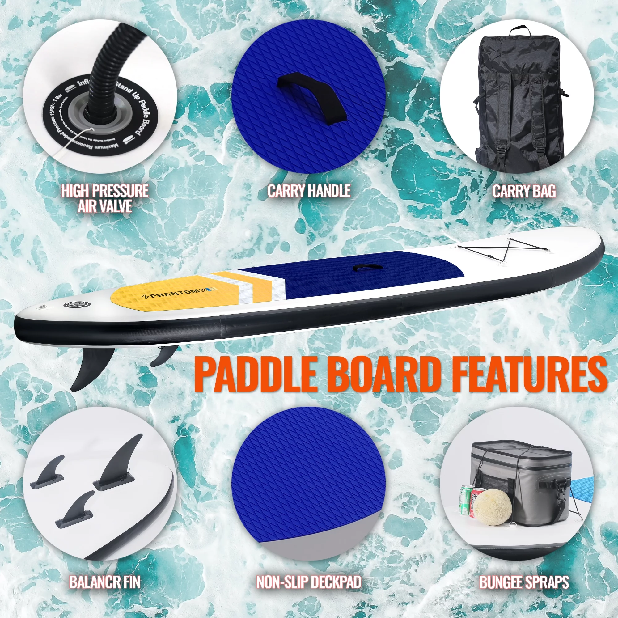 Inflatable Stand Up Paddle Board Premium SUP Accessories & Backpack, Surf Control, Non-Slip Deck, Leash, Paddle and Pump, Youth & Adult Standing Boat (Black/Grey) - Womvr