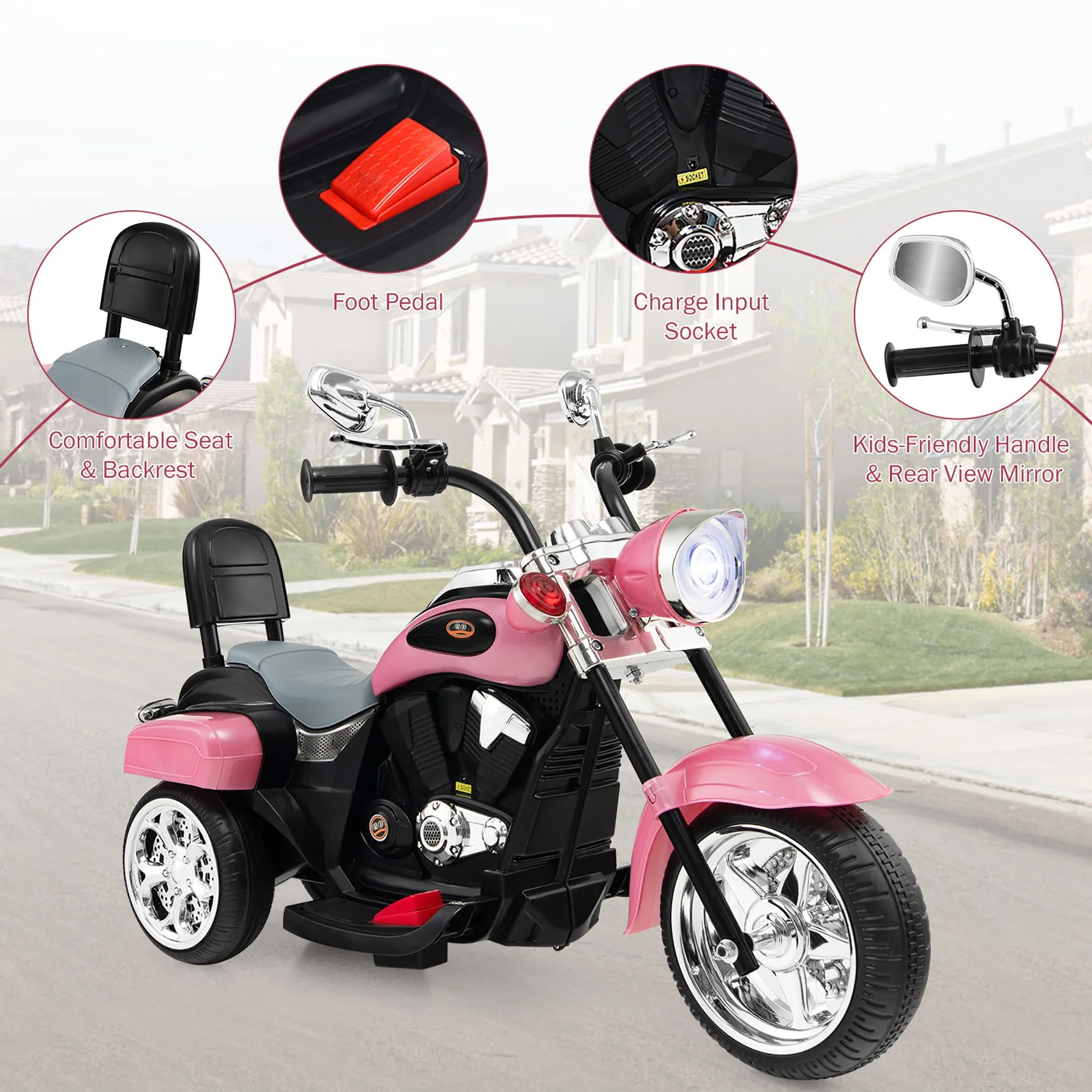 Costway 3 Wheel Kids Ride On Motorcycle 6V Battery Powered Electric Toy White - Womvr
