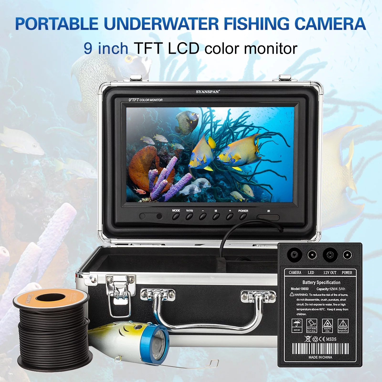 SYANSPAN 9 Inch 1200TVL Underwater Fishing Camera Fish Finder 12 Infrared LED Lamps 15M/30M/50M for Ice Sea Fishing - Womvr